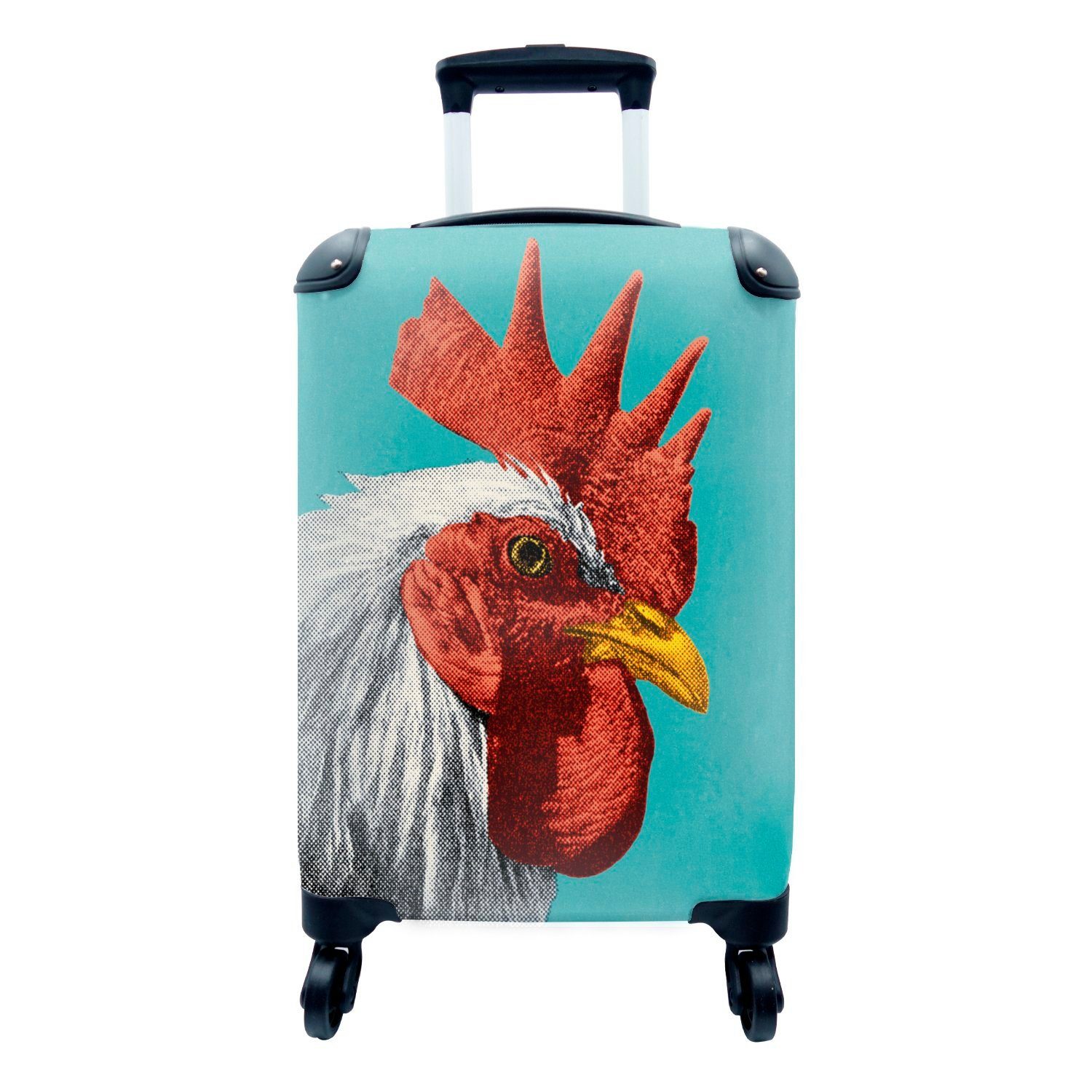 für Hahns, Reisetasche 4 MuchoWow Illustration Trolley, eines rollen, Rollen, Ferien, Bunte Handgepäckkoffer Kopfes Handgepäck mit des Reisekoffer