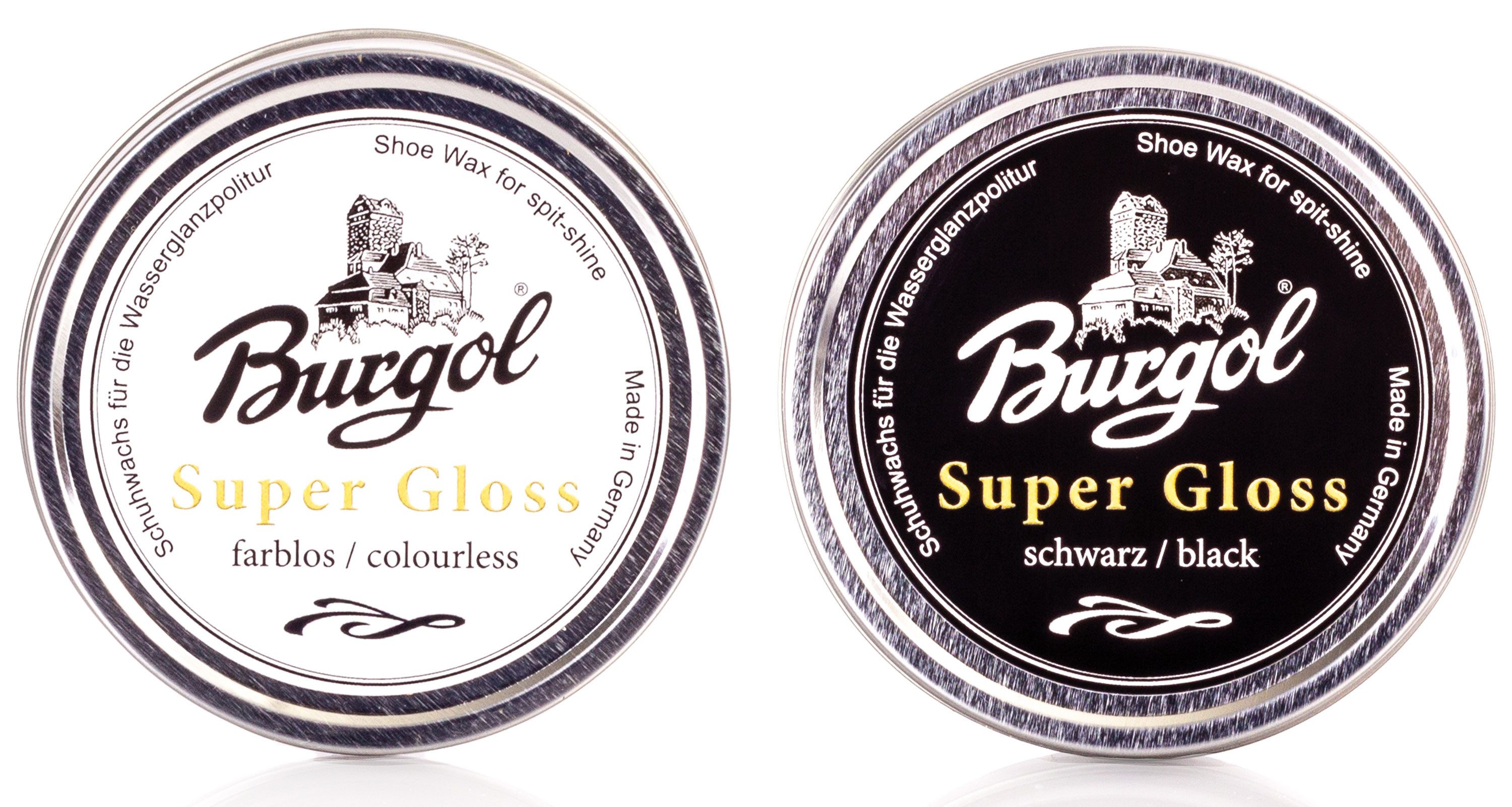 Burgol Schuhputzbürste Burgol Super Gloss Set – 2x 75ml Schuhwachs für Spiegelglanz & W