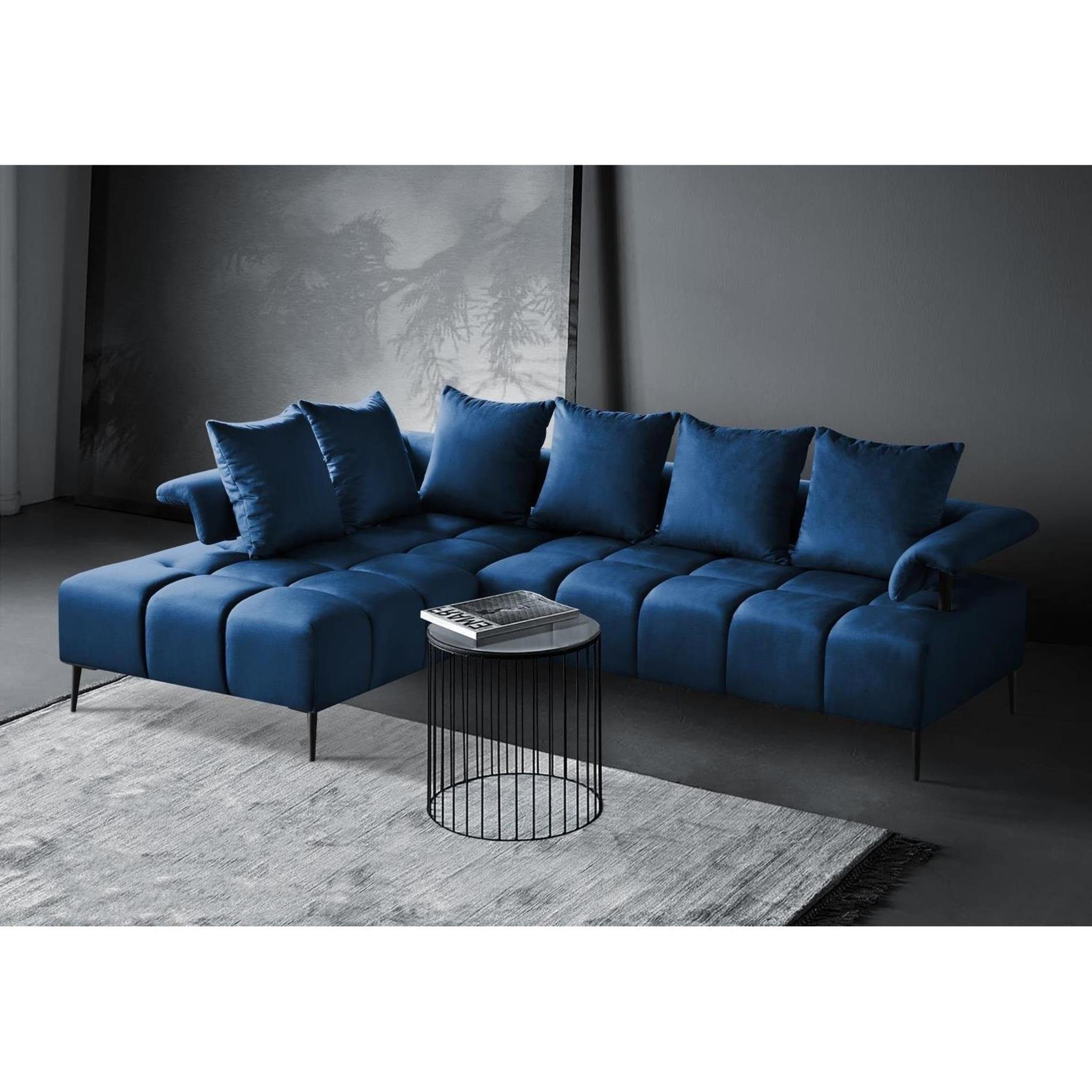 Beautysofa Ecksofa Vanessa, stilvoll Corner Sofa für Wohnzimmer, Wellenfedern, Metallbeine, 260 cm Polsterecke im modernes Design Blau (monolith 77)