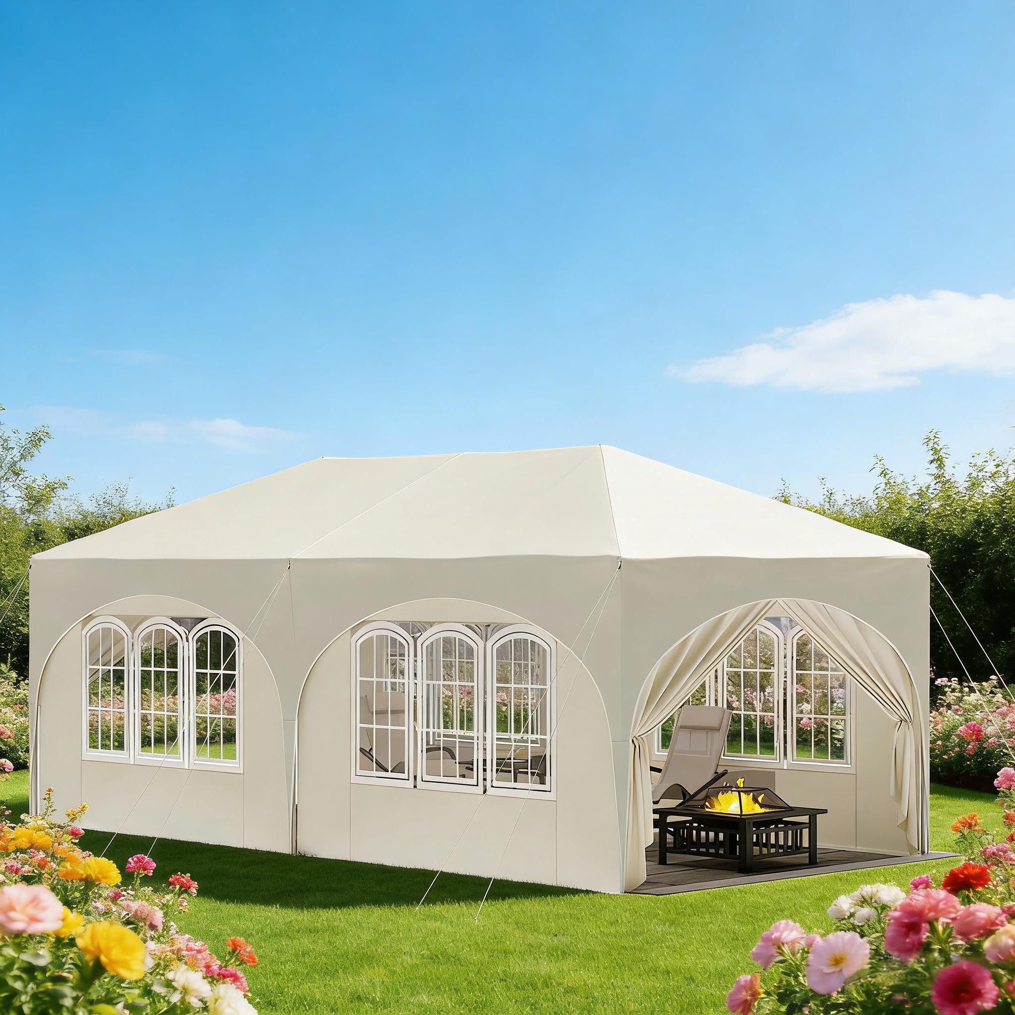 CHICFURN Pavillon Klapp-Gazebo mit Seitenwänden, höhenverstellbar, UV/Wasserschutz, mit 6 Seitenteilen, (Packung), Beige 3 x 6 m