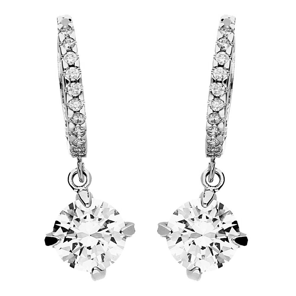 Paar Creolen Creolen Silber Ohrringe Hängend Zirkonia Stein Anhänger Diamant Form