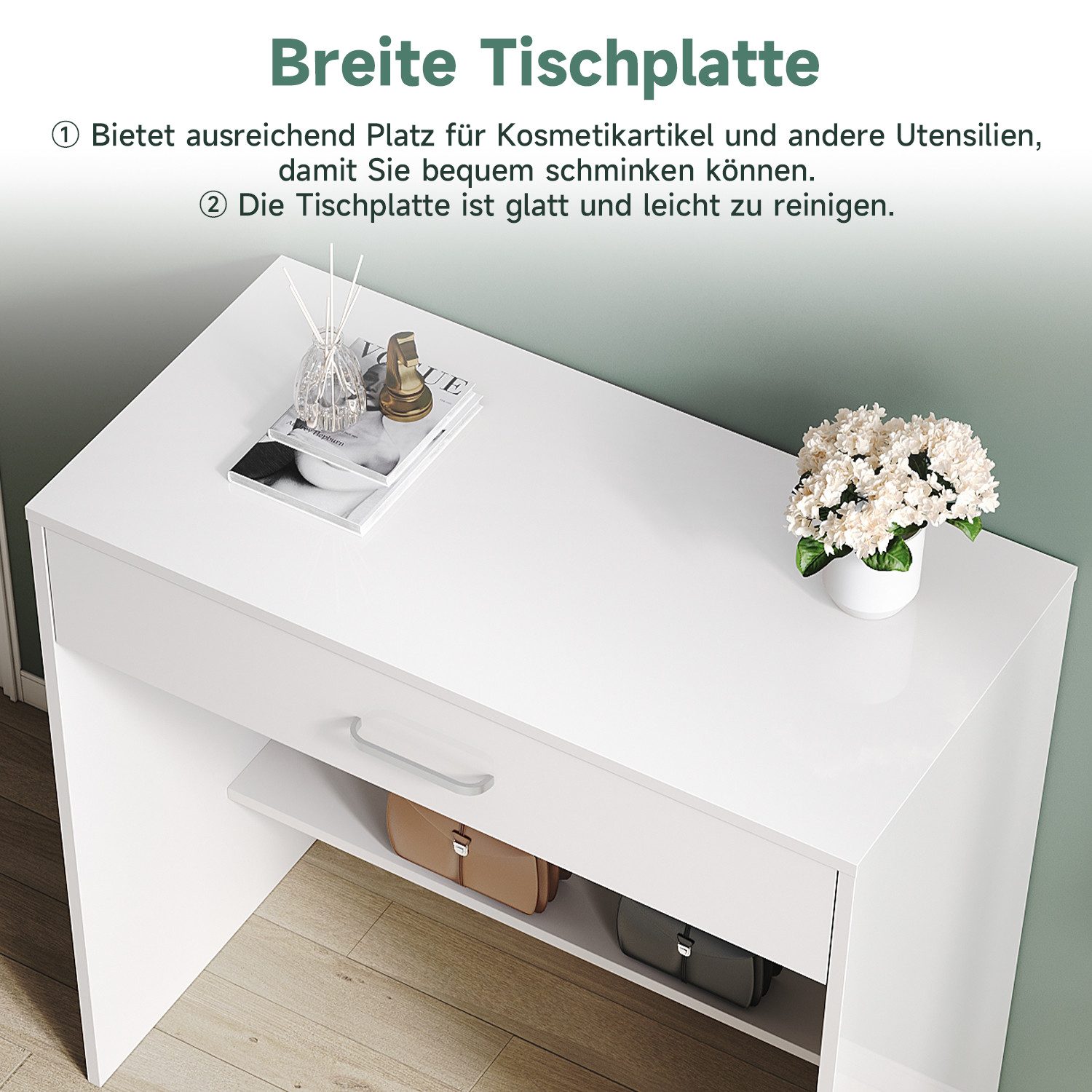 SONNI Schminktisch Schwarz/weiß/Rosa Schminktisch mit abnehmbarer Lichtleiste