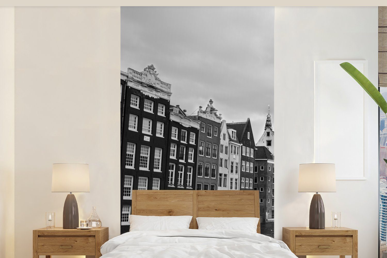 MuchoWow Fototapete Amsterdam Grachten Schwarz-Weiß-Fotodruck, Matt, bedruckt, (2 St), Vliestapete für Wohnzimmer Schlafzimmer Küche, Fototapete | Fototapeten