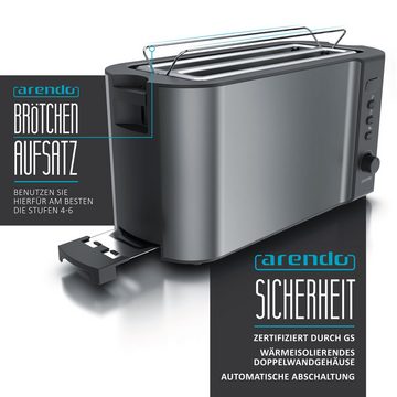 Arendo Toaster, 2 lange Schlitze, für 4 Scheiben, 1500 W, Langschlitz, Brötchenaufsatz, Wärmeisolierendes Gehäuse, Display