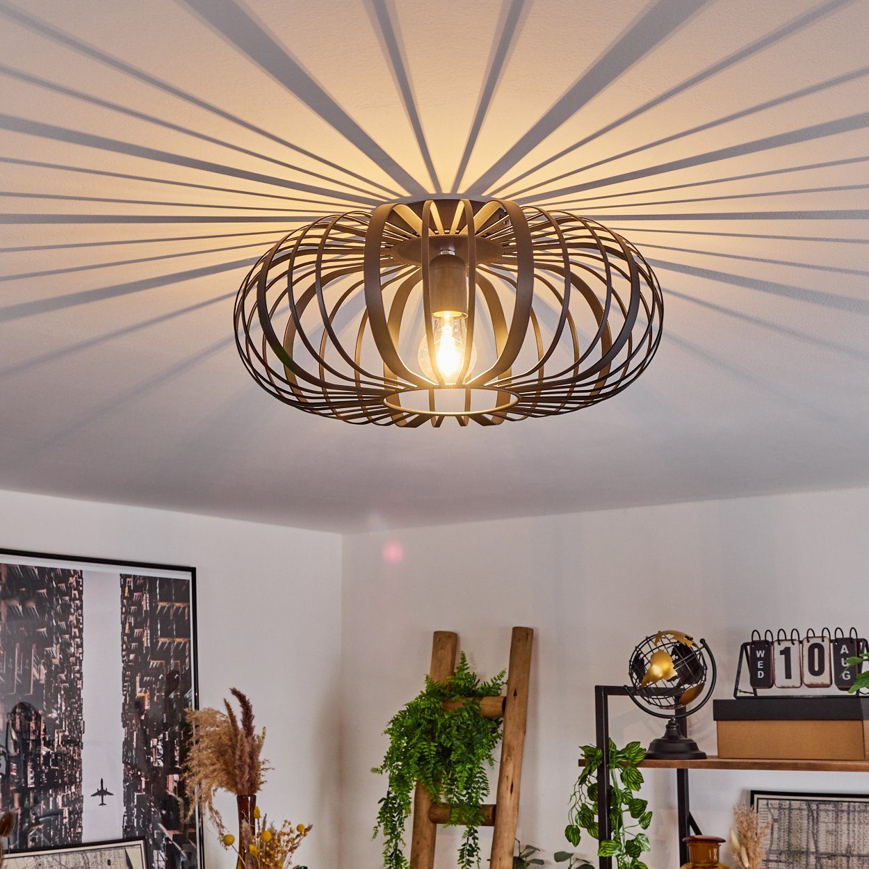 Deckenleuchte Oravi – Schwarze Metalllampe Mit Gitterschirm, Ø 30 Cm, 1x E27, IP20