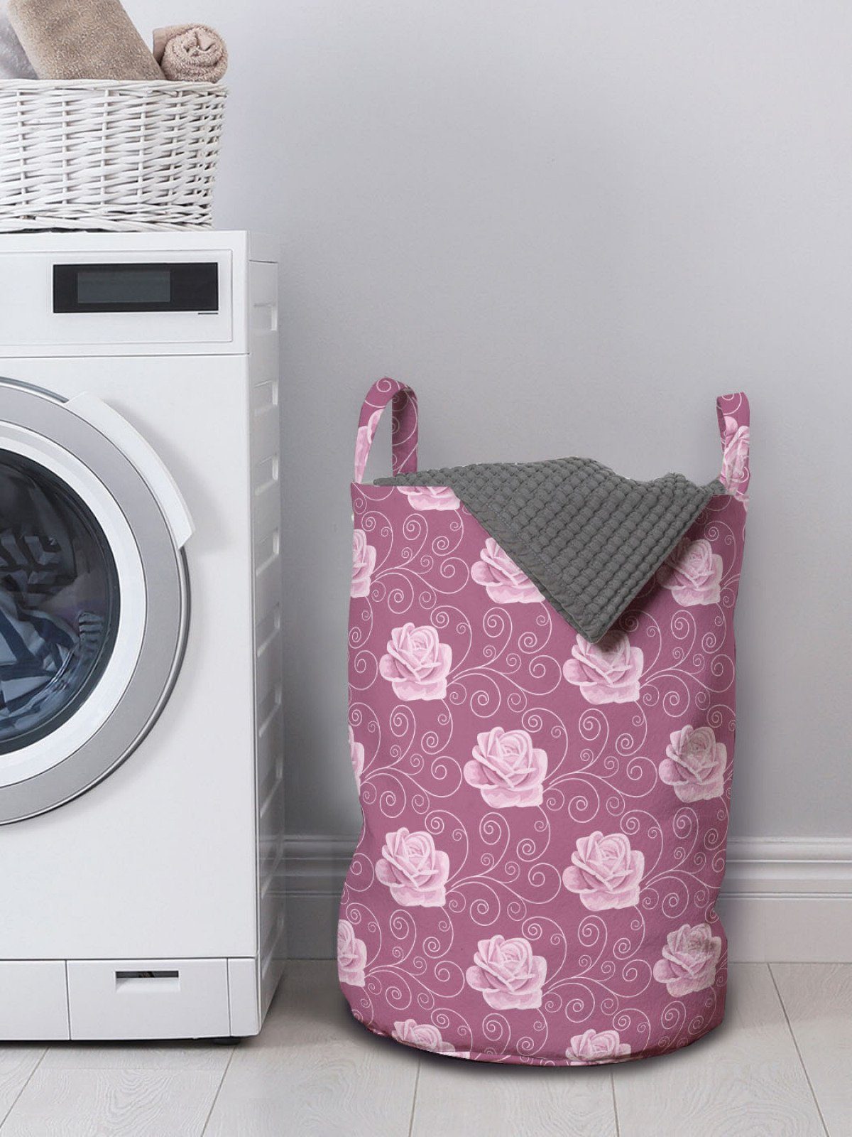Abakuhaus Wäschesäckchen Wäschekorb mit Griffen Corsage Kordelzugverschluss Romantik für Waschsalons, Rose Bouquets