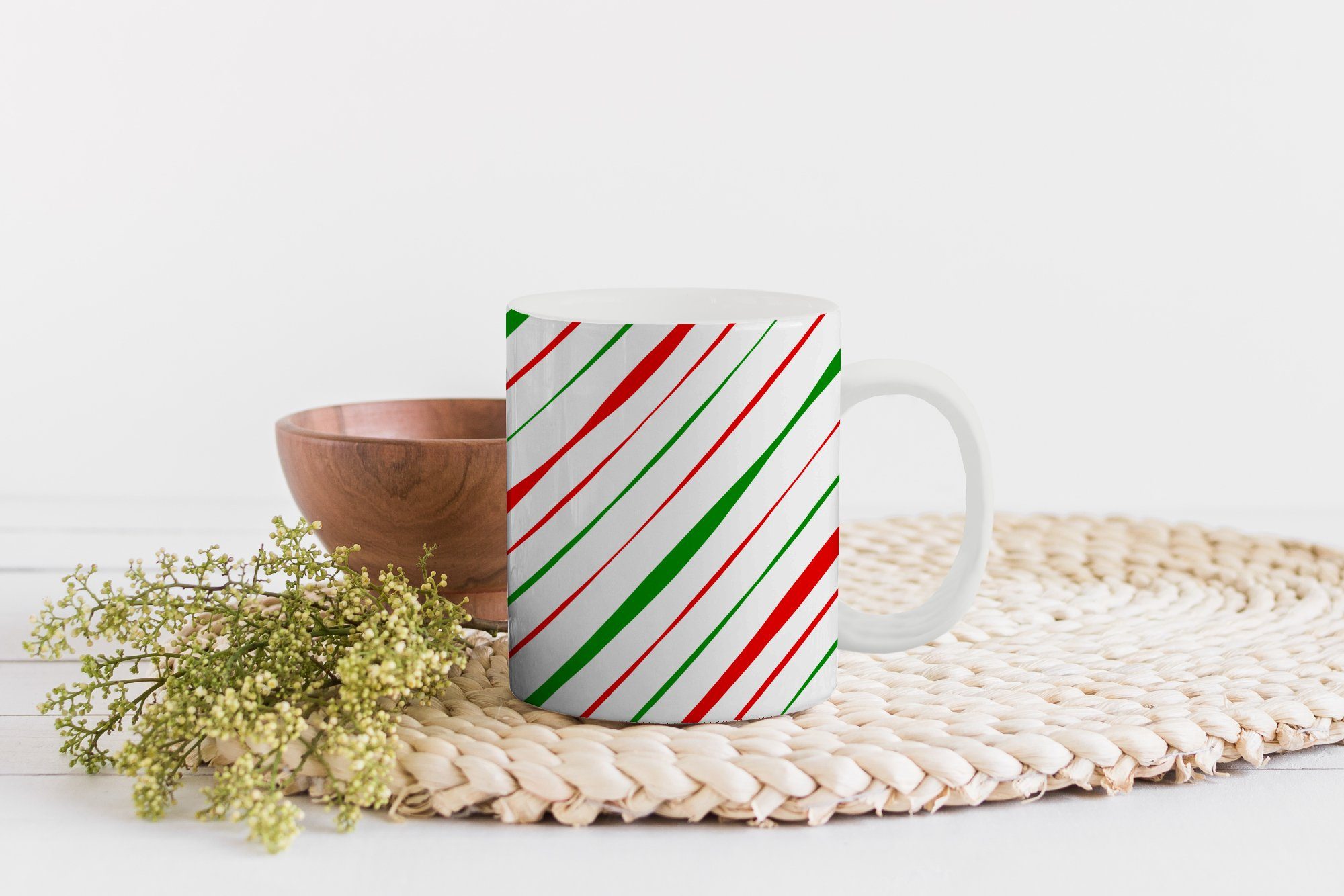 Teetasse, Tasse Muster Kaffeetassen, Streifen, - Teetasse, - Becher, Weihnachten Keramik, Geschenk MuchoWow