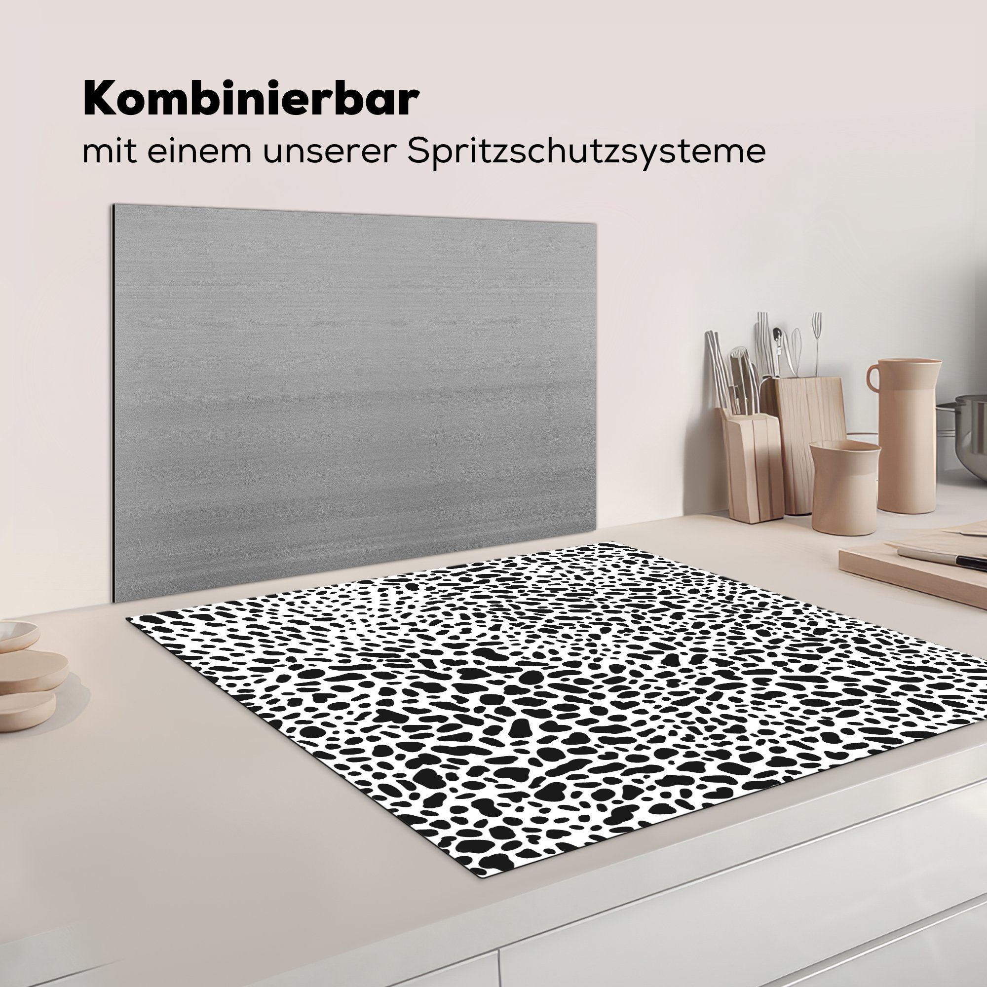 Herdblende-/Abdeckplatte Schwarz tlg), cm, - Weiß, - Muster für Ceranfeldabdeckung, Arbeitsplatte 78x78 küche - MuchoWow (1 Pantherdruck Vinyl,