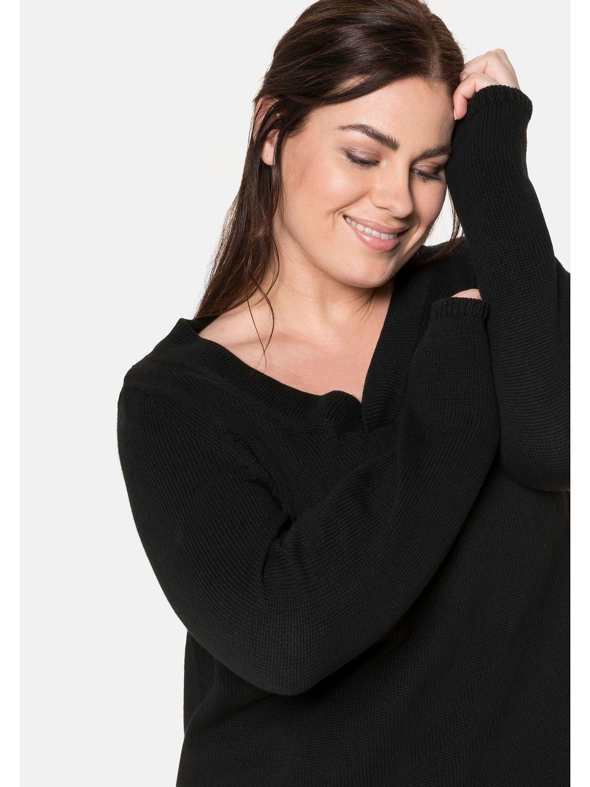 Sheego V-Ausschnitt-Pullover Große Größen aus reiner Baumwolle