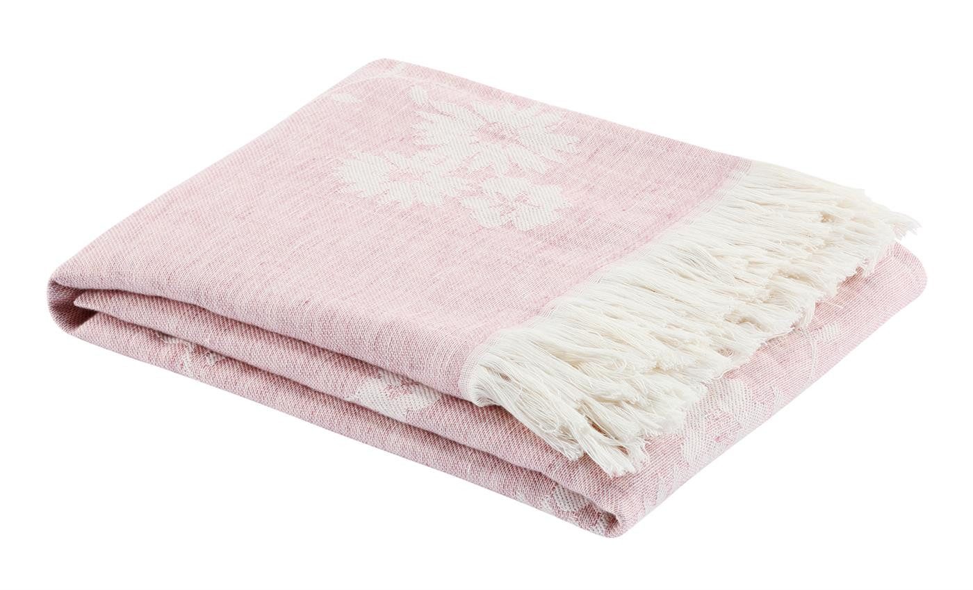 Plaid Biederlack Sommer Plaid 130x180 cm Awakening rosa mit Fransen 730183, Biederlack