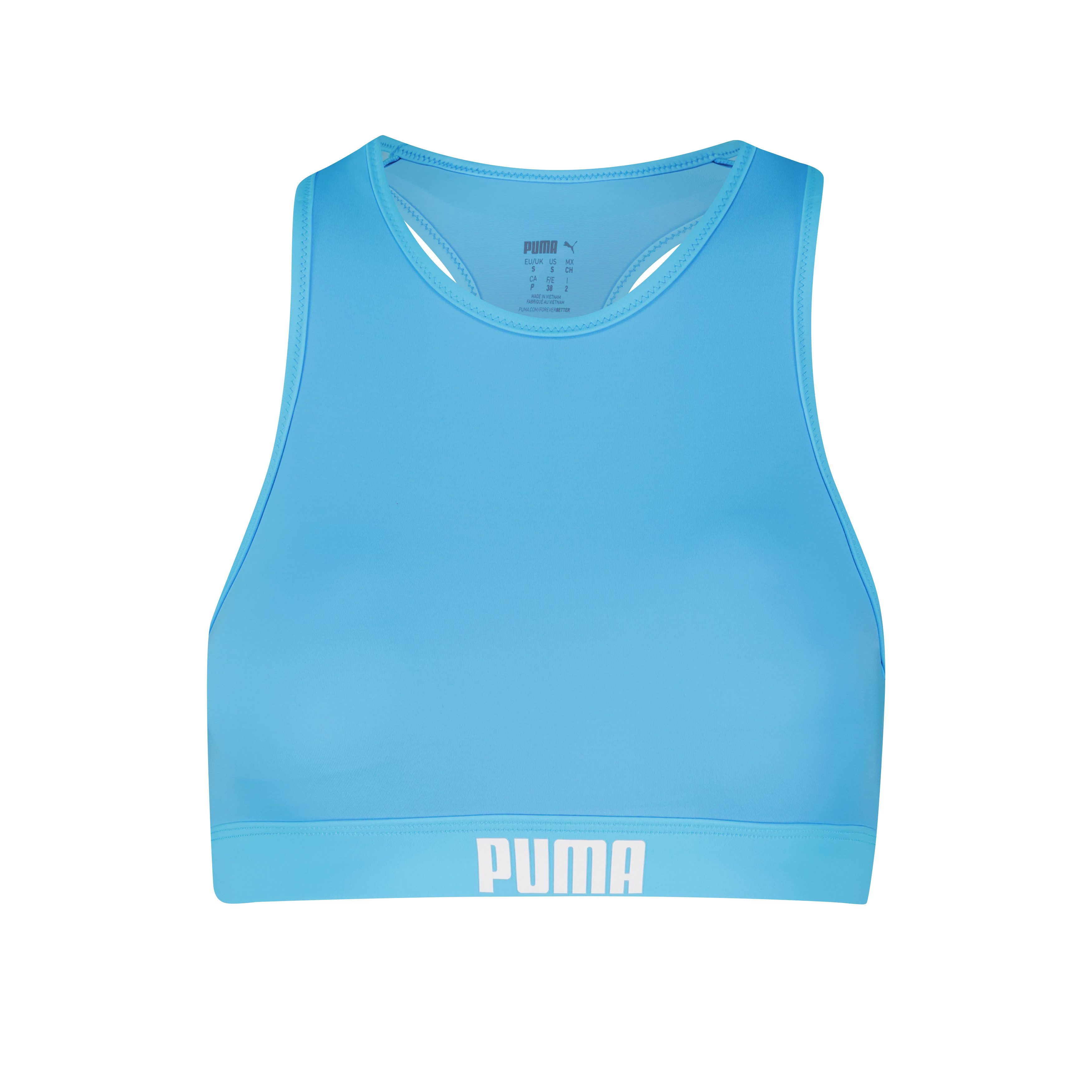 PUMA Bustier-Bikini-Top SWIM WOMEN RACERBACK SWIM TOP, herausnehmbare Cups, Logoprint, ohne Bügel