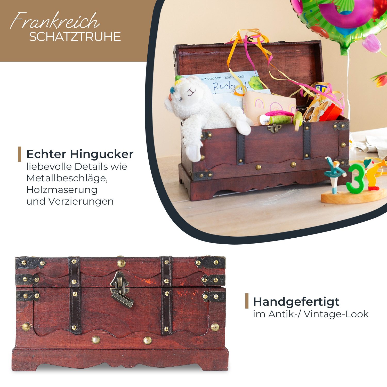 HMF Schatzkiste Schatztruhe aus Holz, große Schatzkiste mit (1 St), dekorat günstig online kaufen