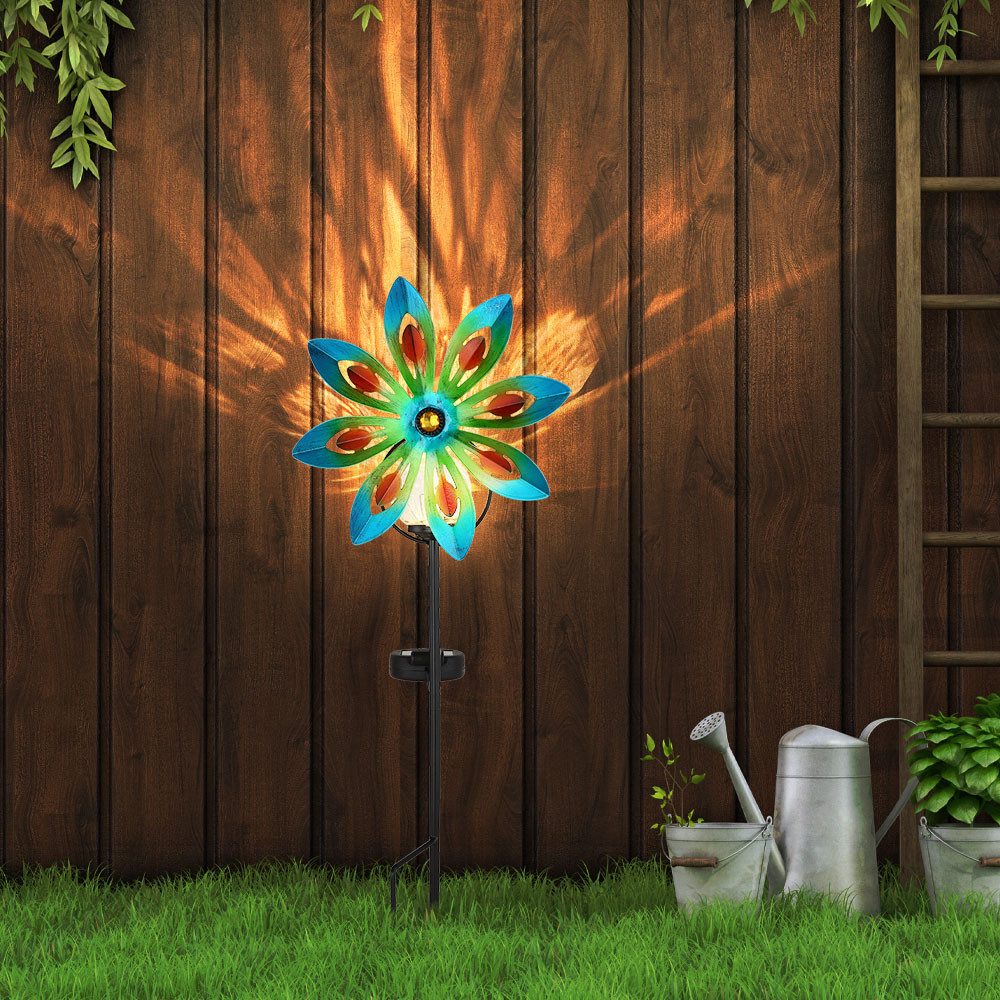 GLOBO LIGHTING LED Solarleuchte, LED-Leuchtmittel fest verbaut, Warmweiß, Solarleuchte Windrad Glaskristalle bunt LED Solarlampe Erdspieß