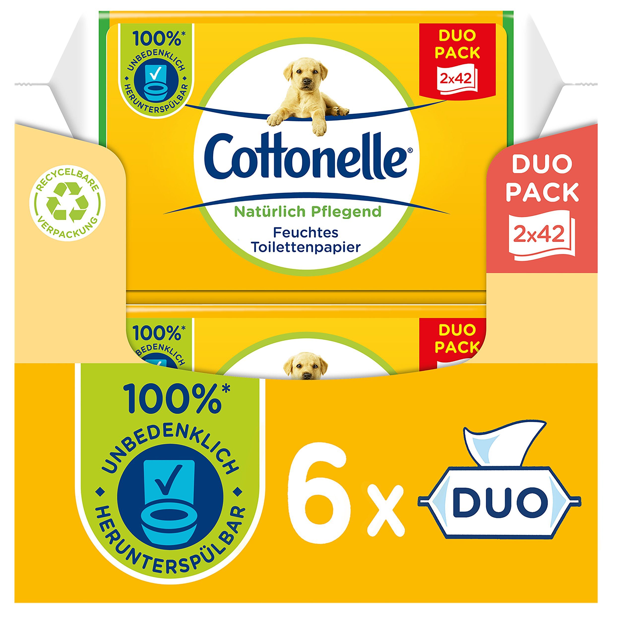 Cottonelle® Toilettenpapier Feuchtes Toilettenpapier, Kamille & Aloe Vera, 6x Duo, Feuchttücher (Vorratspackung 6 x 84 Tücher), Toilettentücher