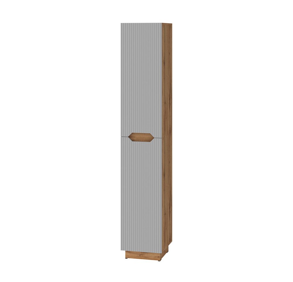 Vicco Hochschrank Lotta, Eiche/grau gestreift, 33 x 186 cm mit 2 Türen (1-St)