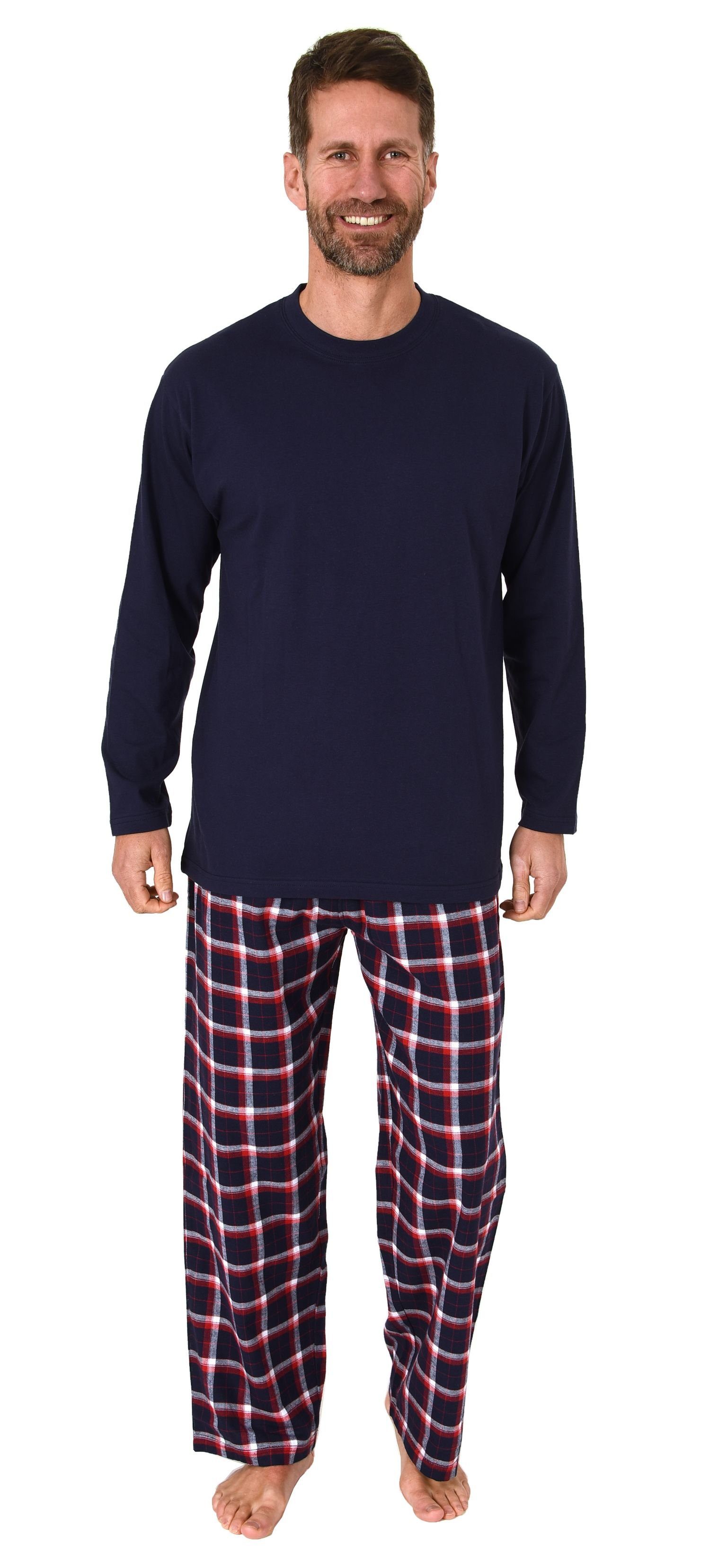 Normann Pyjama Herren Schlafanzug lang, Pyjama mit Flanell-Hose in Karo-Opt günstig online kaufen