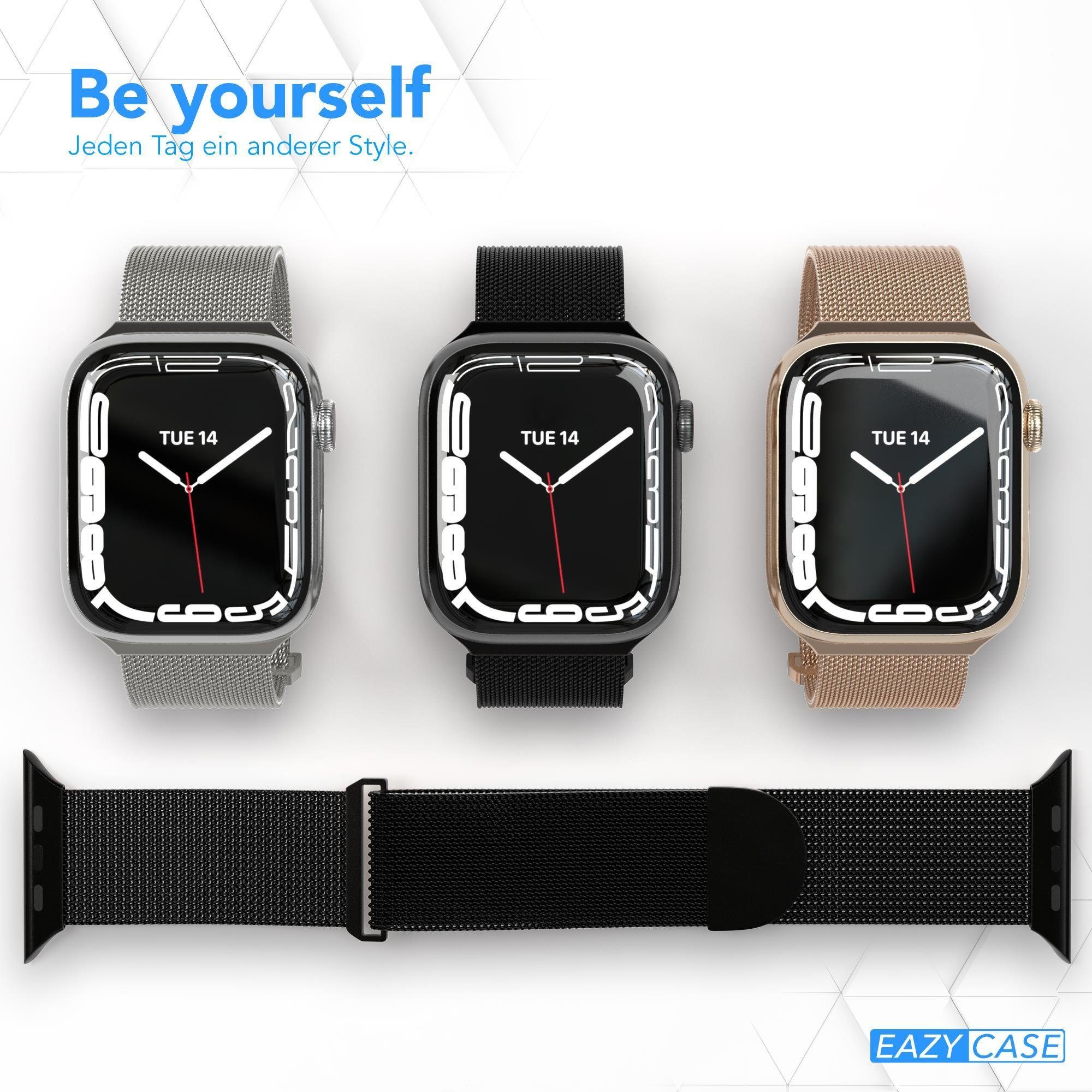 2 iWatch Band 5 CASE 7 EAZY Milanaise Apple 49mm 6 45mm 3 für Ersatzarmband SE 42mm Uhrenarmband 1 44mm Damen 4 Watch Ultra, 9 Schwarz 8 Metall