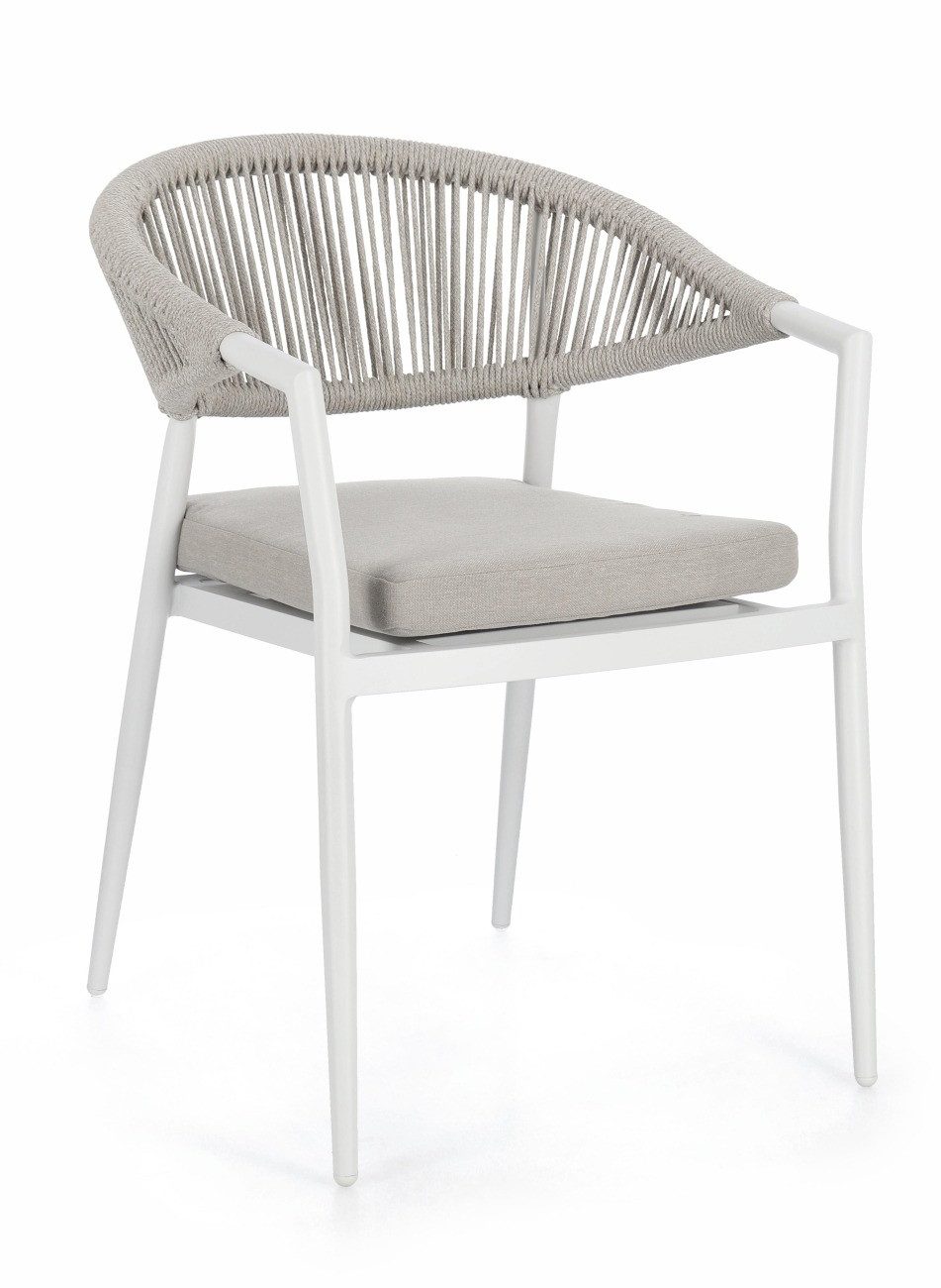 Feeling4Home Gartenstuhl Millor aus Aluminium, Hellgrau / Weiß, Stapelbar