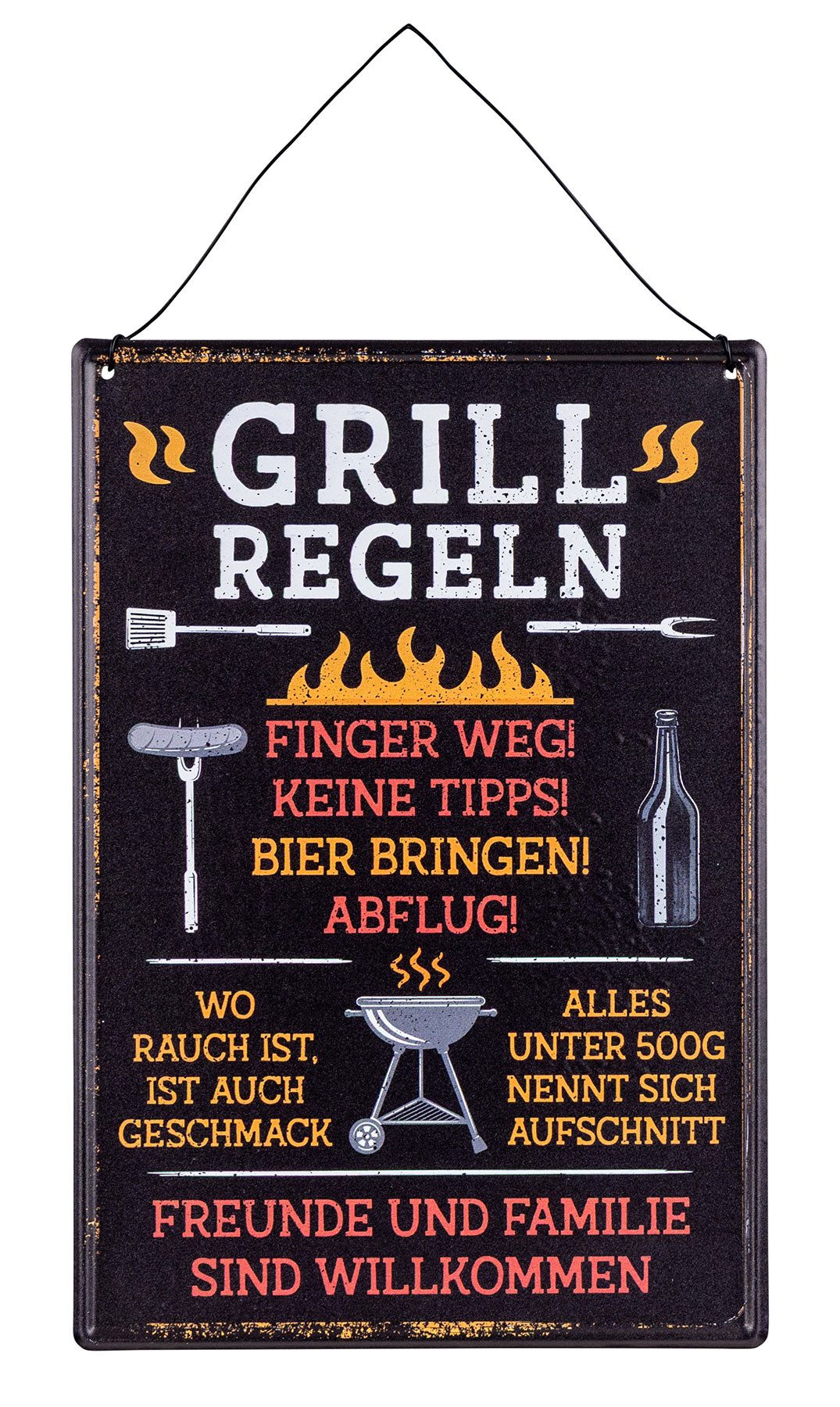 Levandeo® Metallbild Spruchtafel Grillen H32cm Metallschild Grillregeln Garten Gartenschild