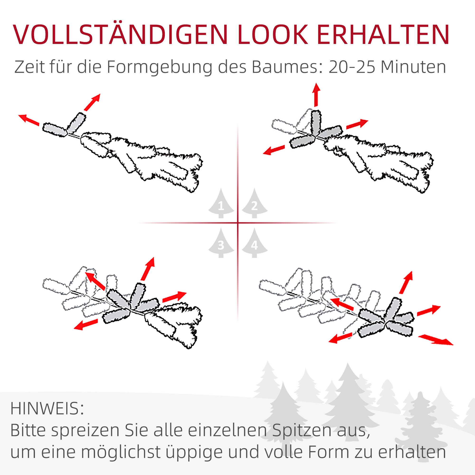 HOMCOM Künstlicher Weihnachtsbaum 180 cm, künstlich, Christbaum, Weihnachtsdeko, für drinnen, Tannenbaum, mit 395 Spitzen, Schnee, Zapfen und klappbar Metallstä – Bild 5 von 5
