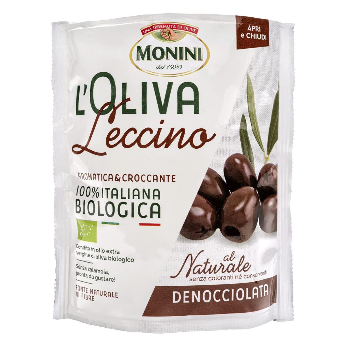 MONINI Antipasti, Monini Leccino Bio Oliven Rot Entsteint al Natural Italia 150g
