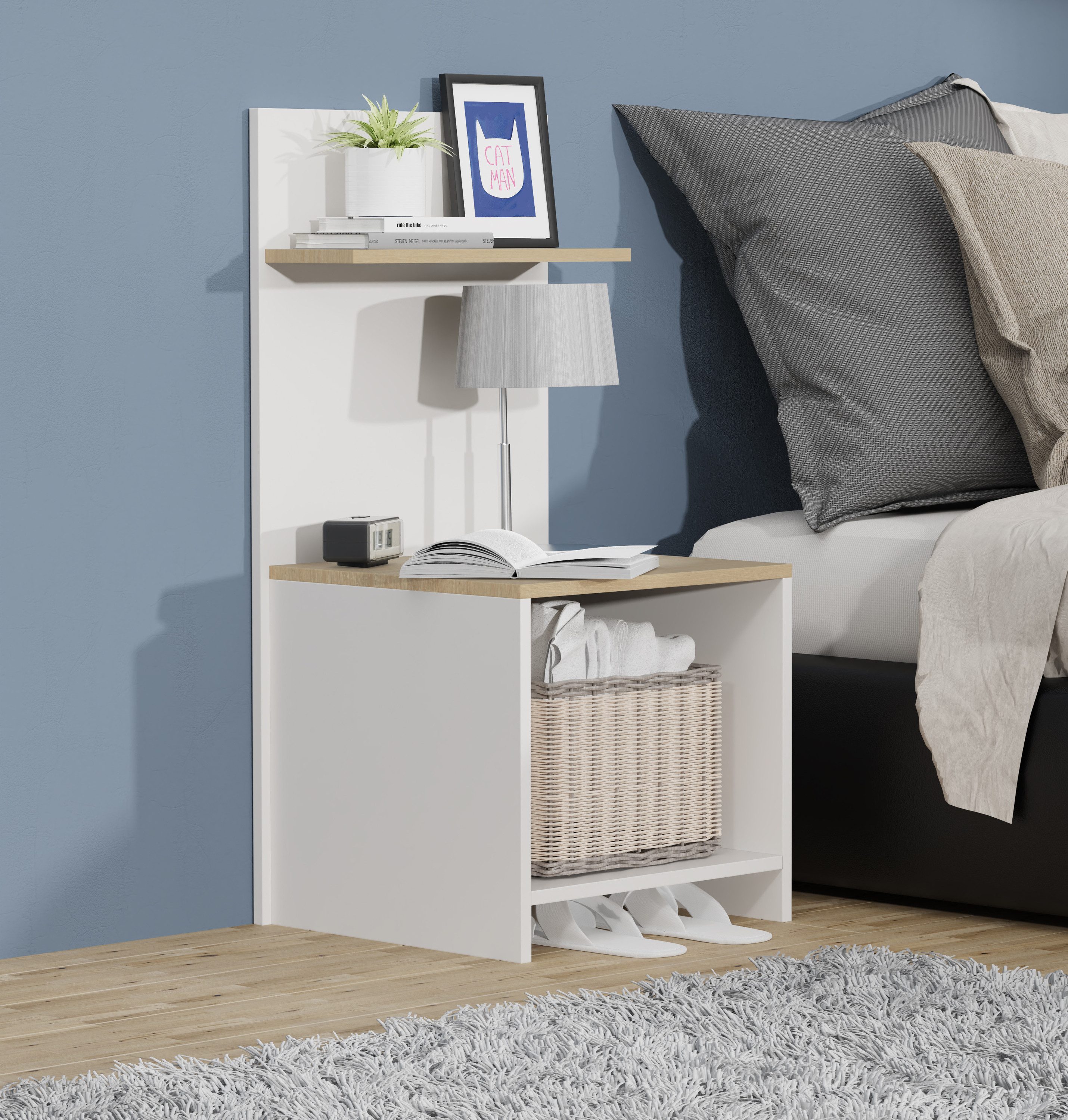 VCM Nachttisch Hoher Nachtschrank Nachttisch Beistelltisch Malisa, Pflegeleicht