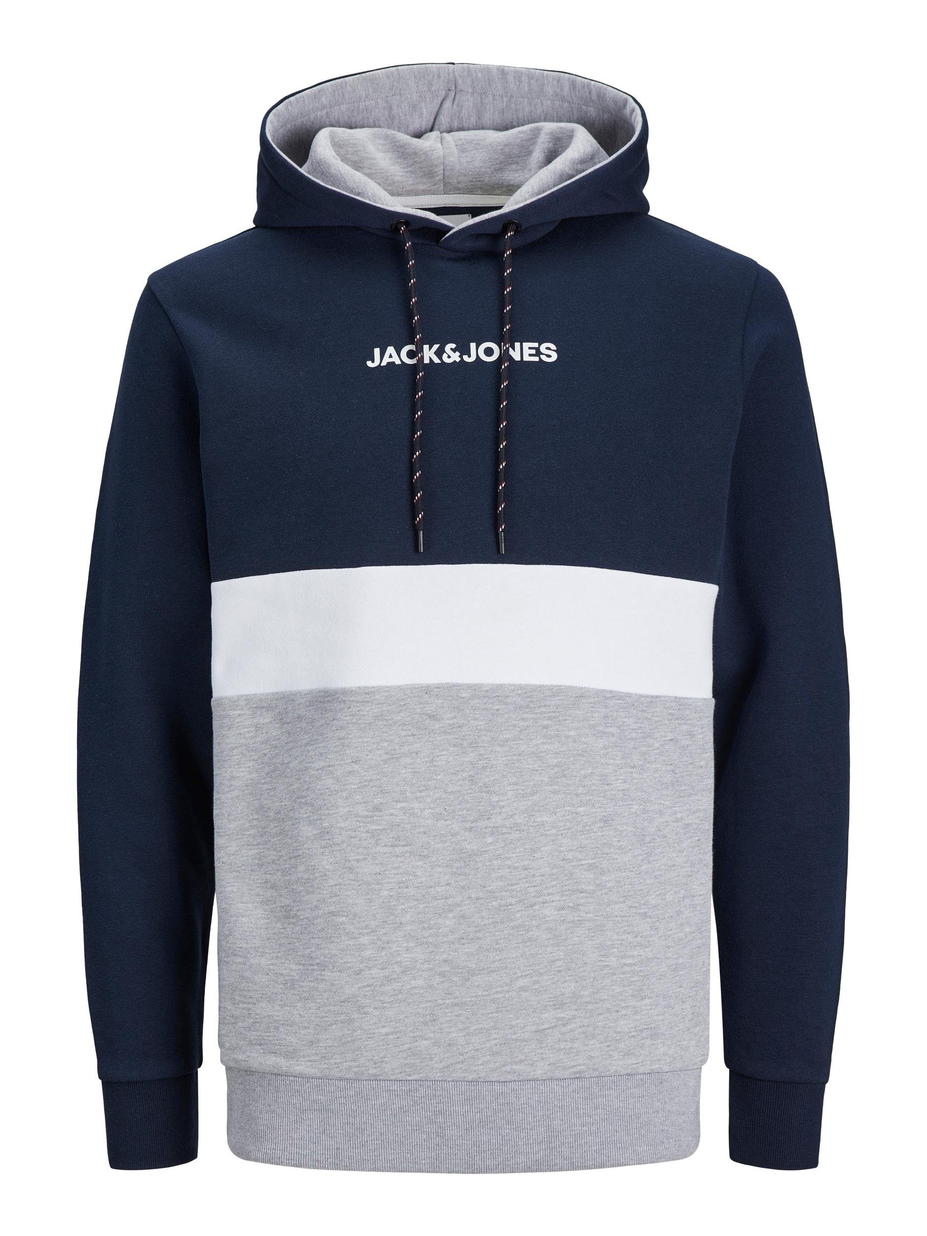Jack & Jones Kapuzensweatshirt SWEAT JJEREID HOOD Navy Blazer BLOCKING NOOS