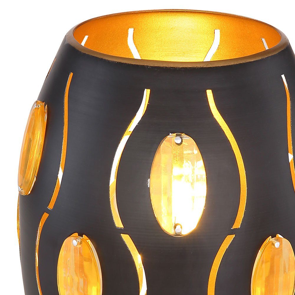 etc-shop Tischleuchte, Lampe inklusive, Design Leuchtmittel nicht Metall Schwarz Kristalle Gold Leuchte Tisch