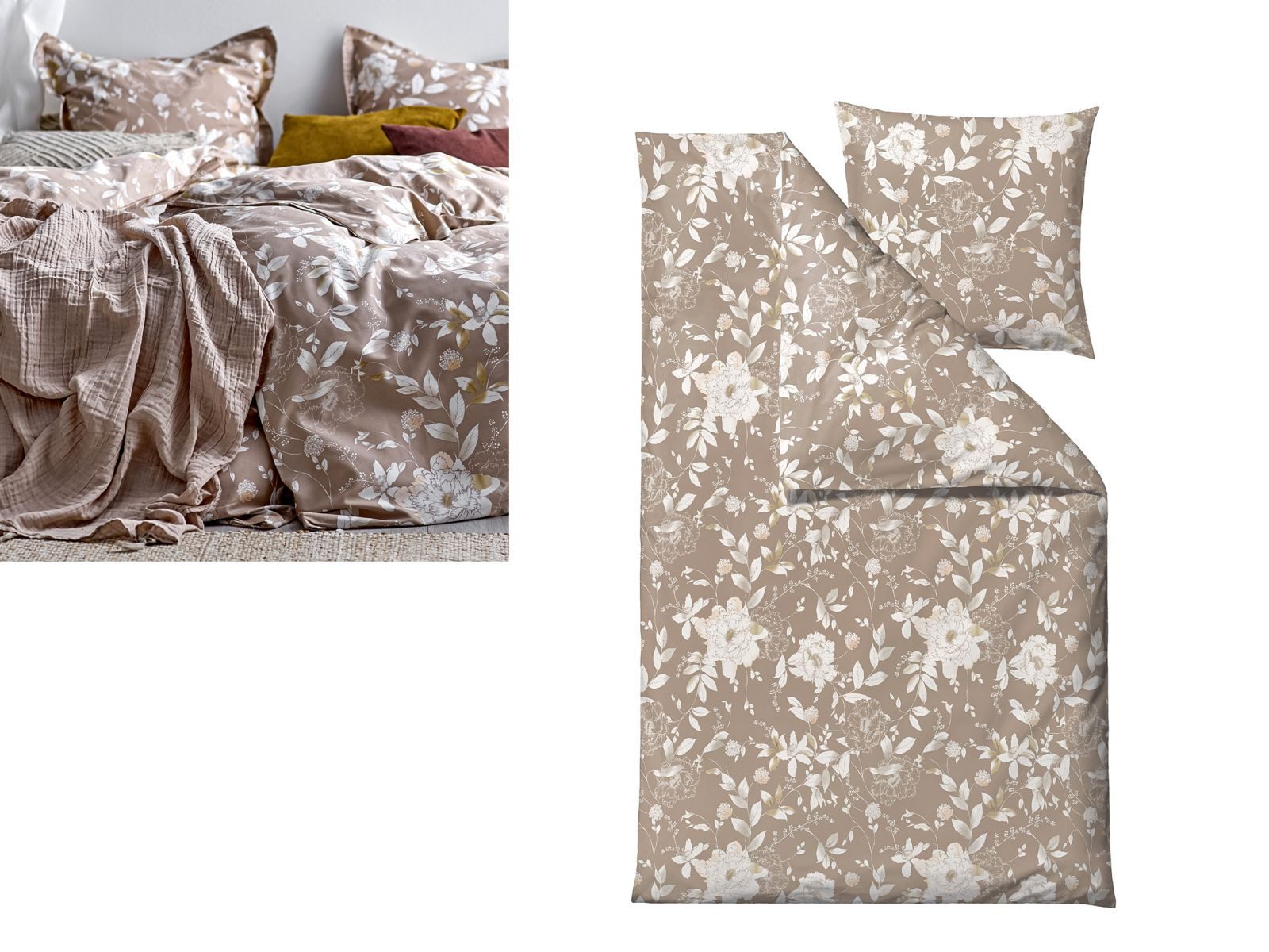 Södahl Bettwäsche Garden Bloom, Satin, 2 teilig, 135x200cm, skandinavischer Blumenlook, Satin