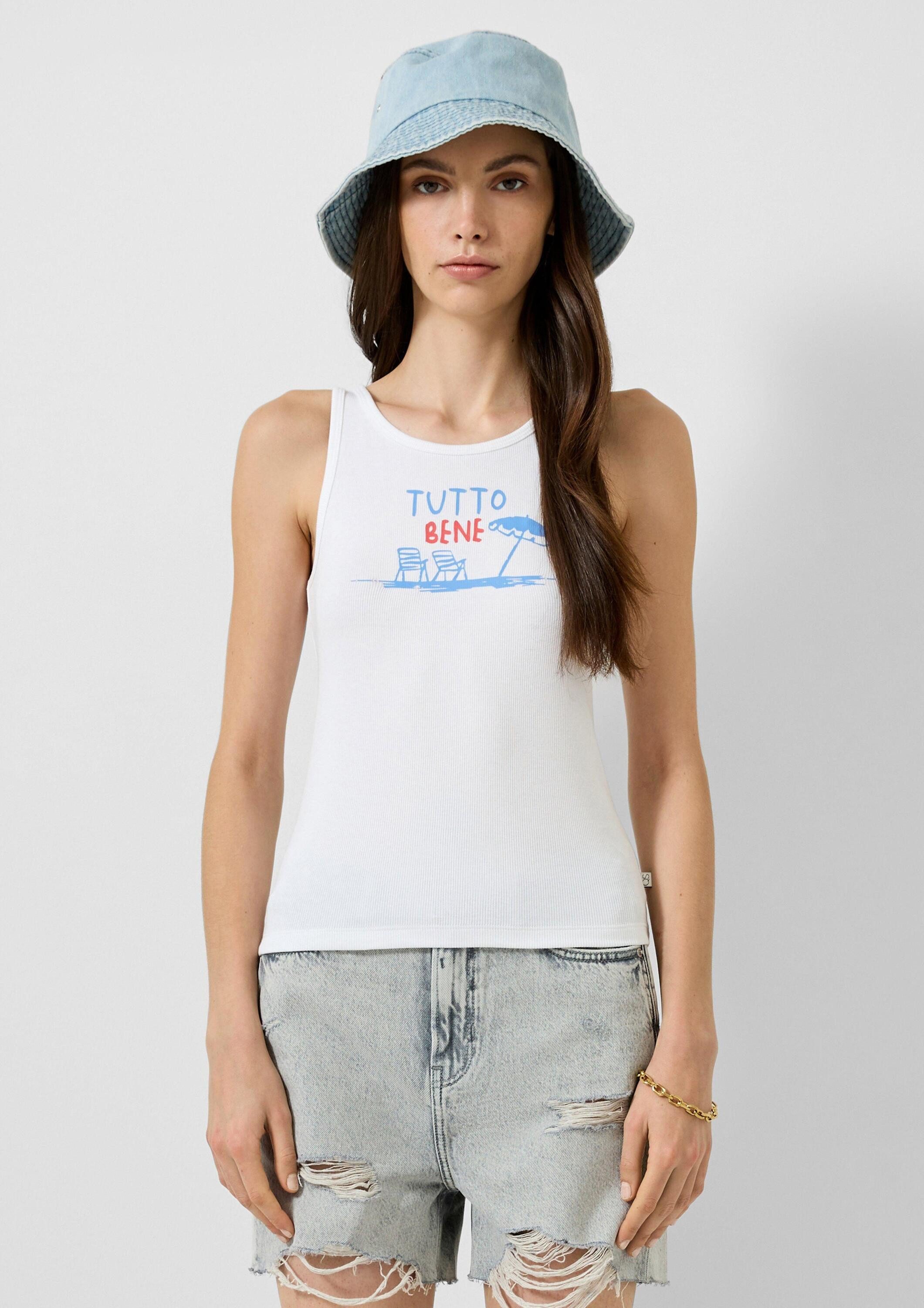 QS Muskelshirt T-Shirt Geripptes Tanktop mit Print