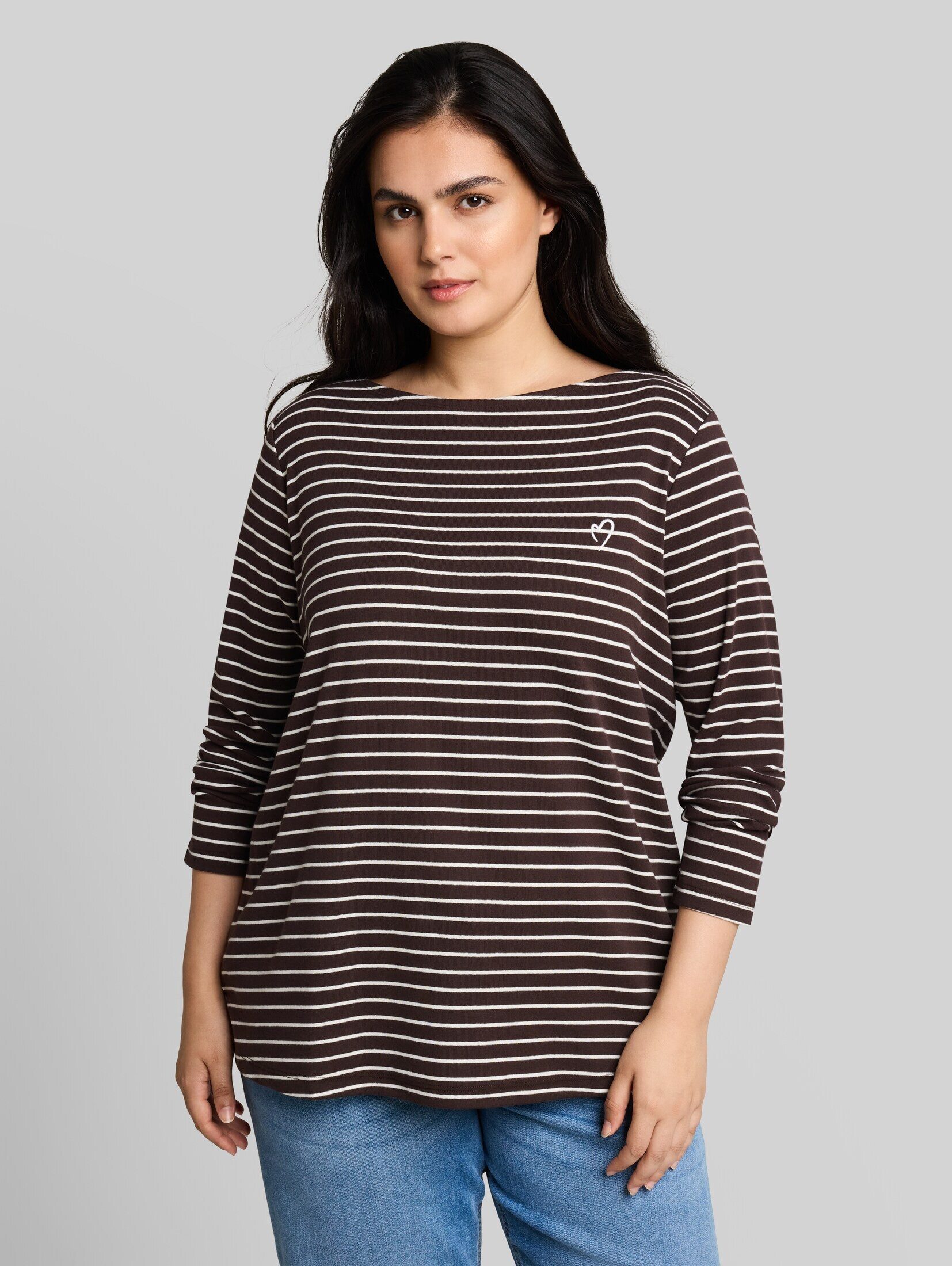 TOM TAILOR PLUS Langarmshirt T-Shirt (im Einserpack) Plus Size - Langarmshirt mit Streifenmuster