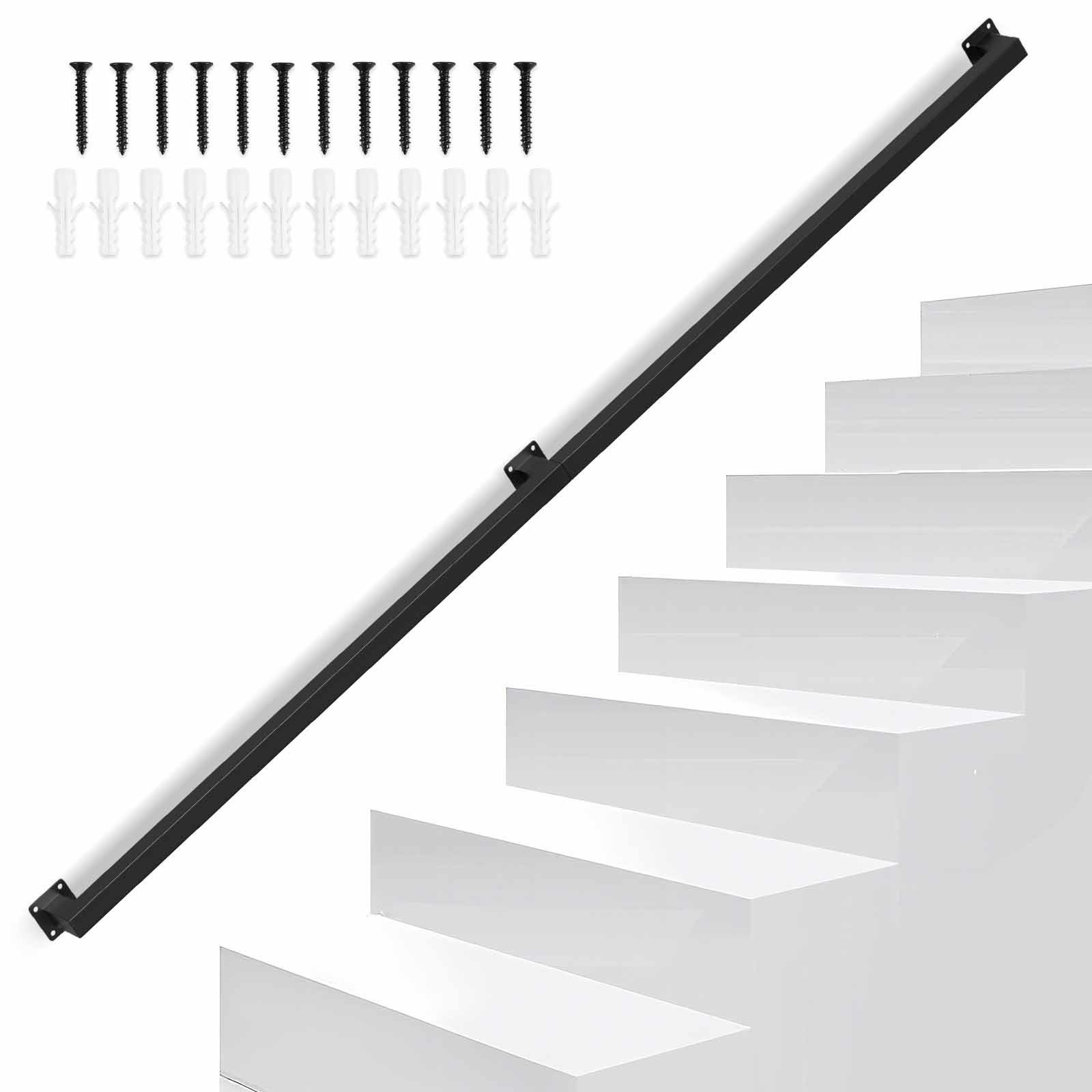 Clanmacy Treppengeländer 180 cm Schwarz, aus Eisen, 30 x 30 mm, zweiteilig, für Treppe und Flur