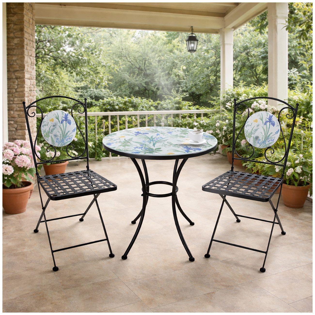 HTI-Living Garten-Essgruppe Tisch und 2 Stühle Celia Lilie, (Set, 3-tlg., 1 Tisch 2 Stühle), Sitzgruppe Essgruppe Balkonset