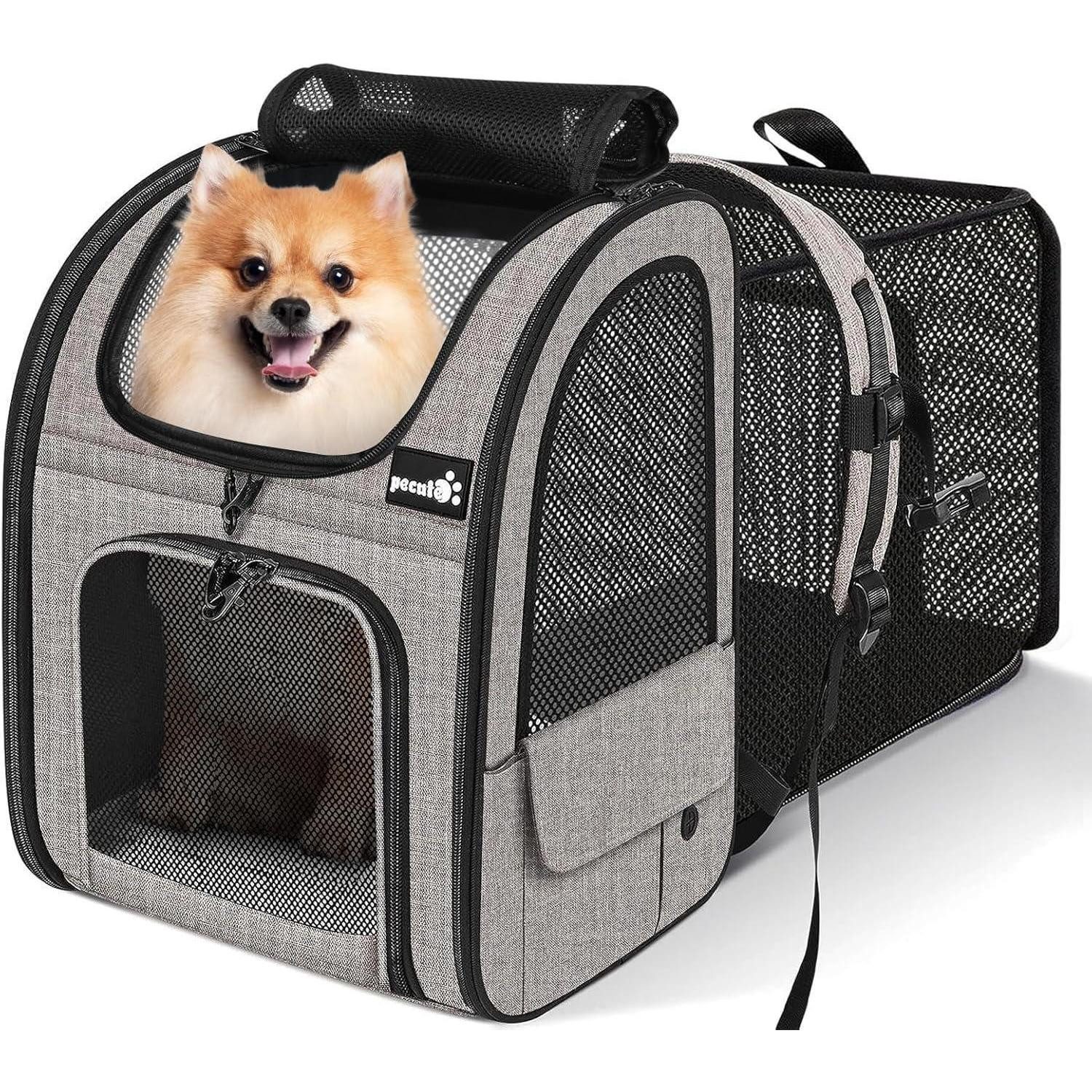 LuxusKollektion Tiertransporttasche Hunderucksack Katzenrucksack Faltbar Braun Erweiterbar Mesh (XL)