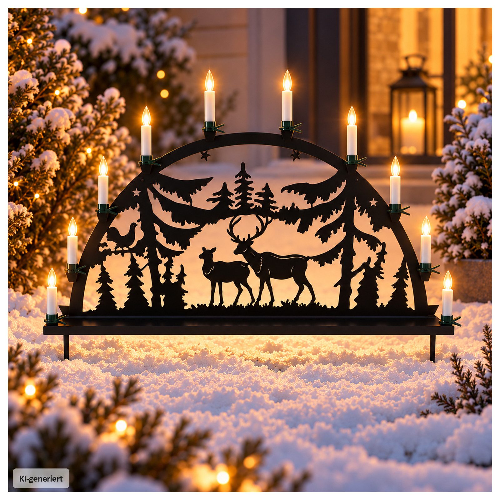 HTI-Living Schwibbogen Außenschwibbogen Hirsch 110 cm Metall Schwarz, Weihnachtsdeko als Gartenstecker oder zur Montage an Hauswand