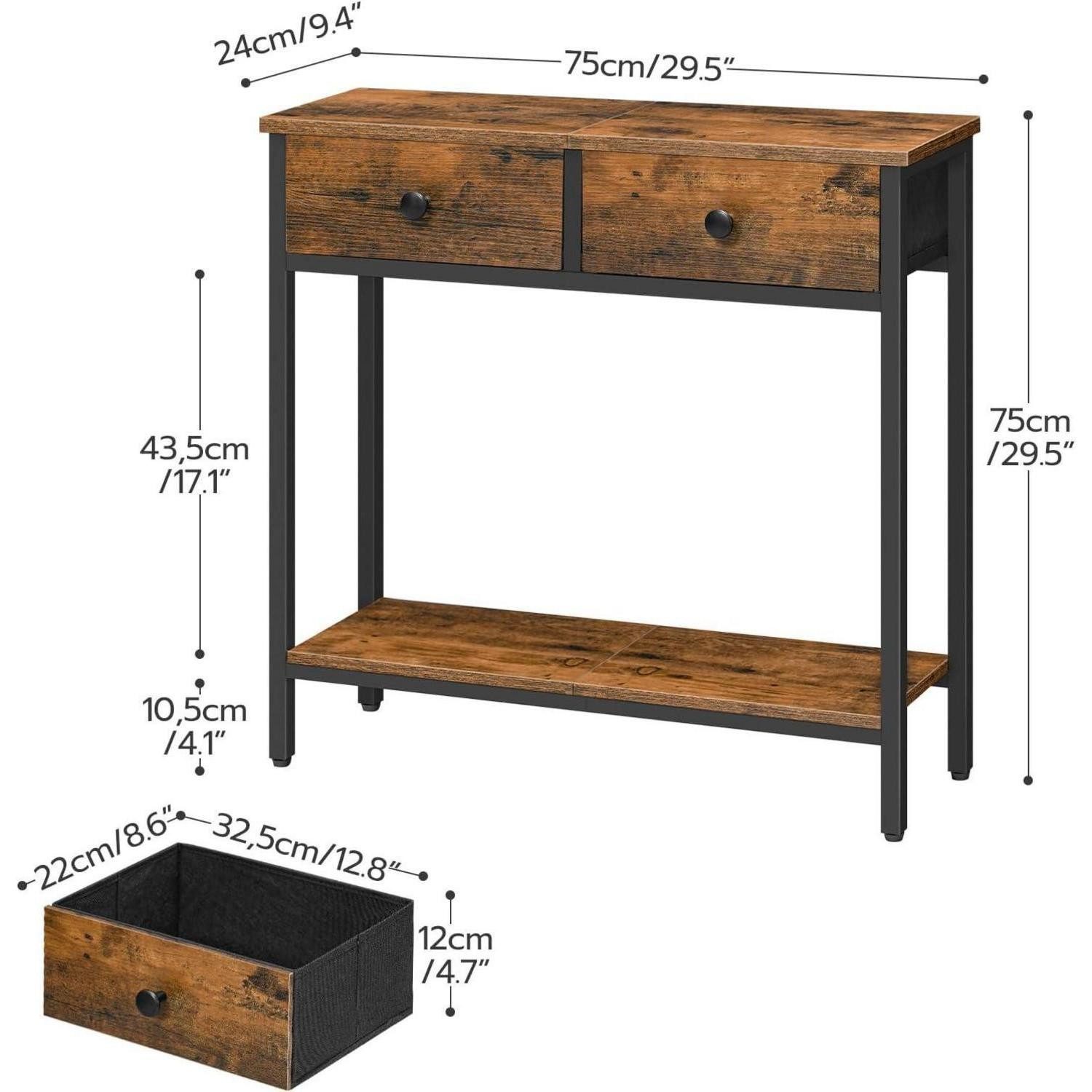 LuxusKollektion Konsolentisch Konsolentisch schmaler Beistelltisch Stoffschubladen 75 cm Flurtisch