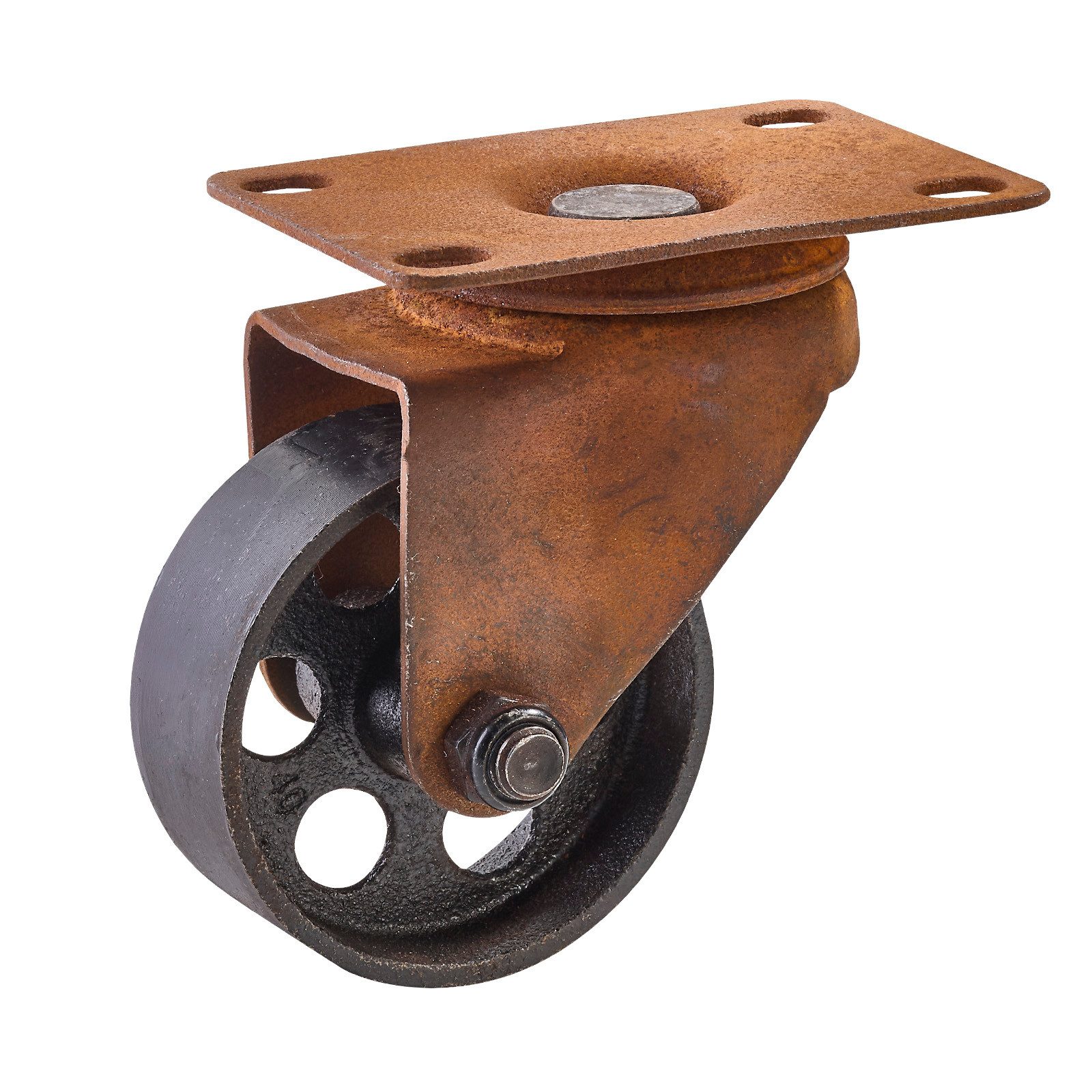 SO-TECH® Möbelrolle ROSTOCK Ø 70 mm Antik Rostoptik, 360° drehbar, ohne Bremse, (1-St), Stahl, Höhe 97 mm, Breite 58 mm, bis 25 kg Tragkraft / Rolle