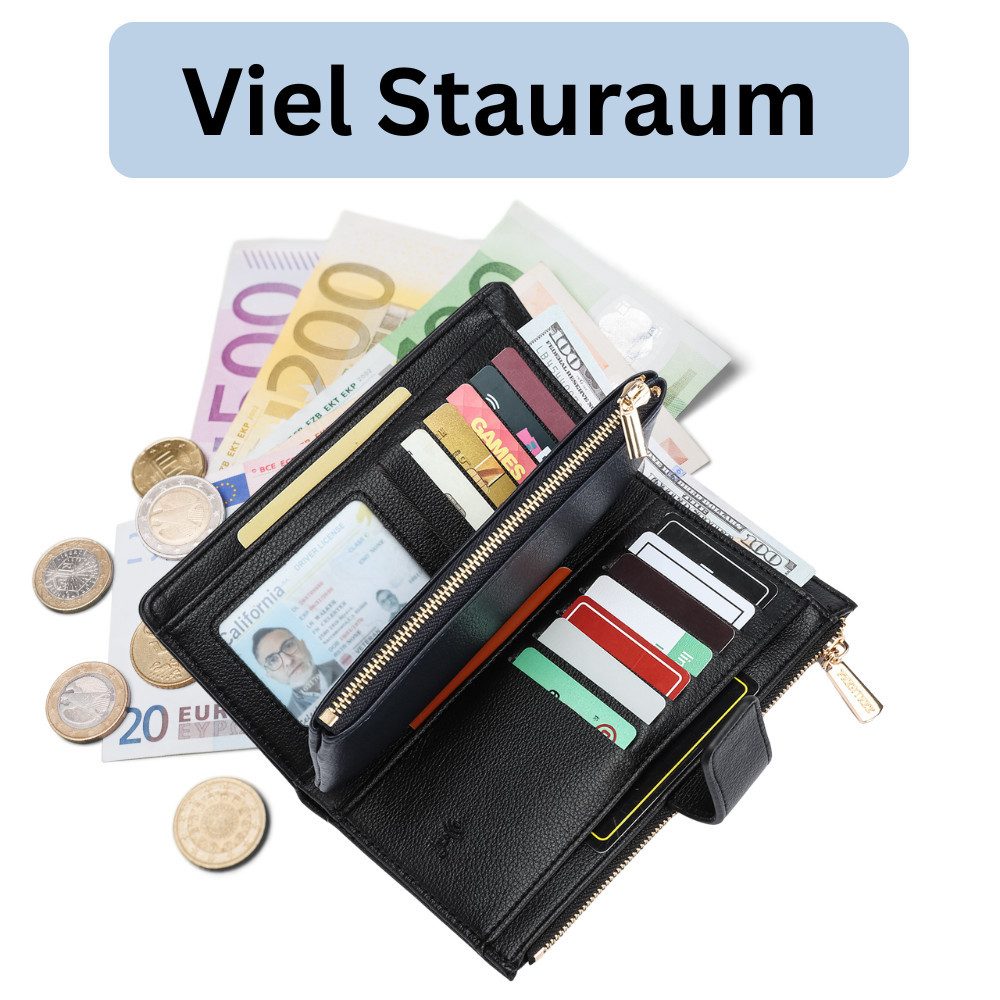 Frentree Geldbörse Damen Portemonnaie mit RFID Schutz, extra Fächern, für Karten, Ausweis, Kleingeld, Geldscheine & Handy, viel Platz
