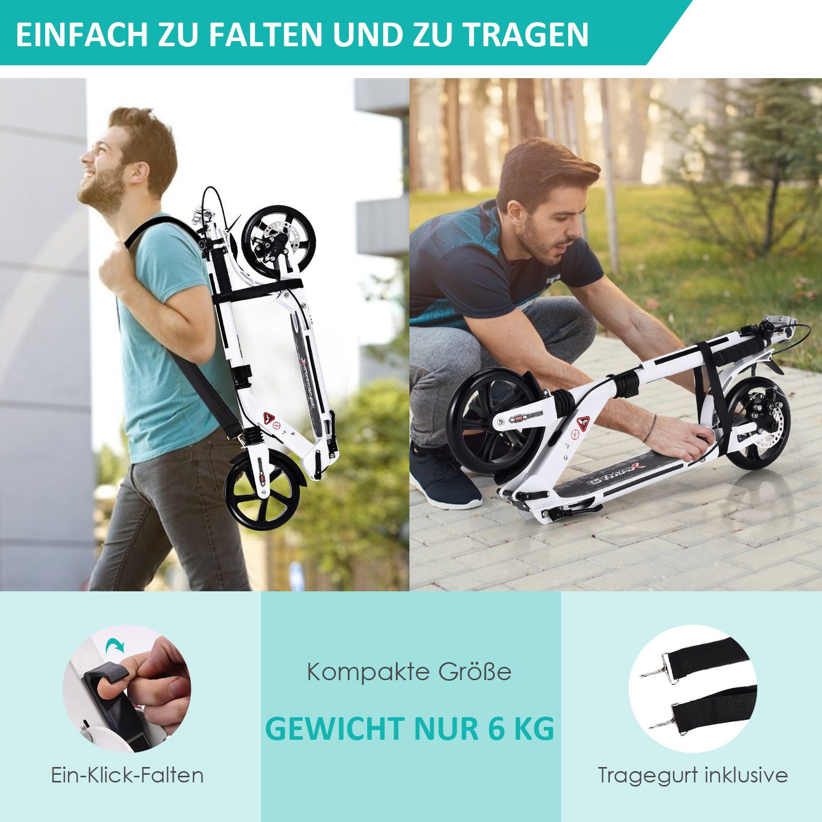COSTWAY Cityroller Scooter, höhenverstellbar & klappbar, mit Handbremse