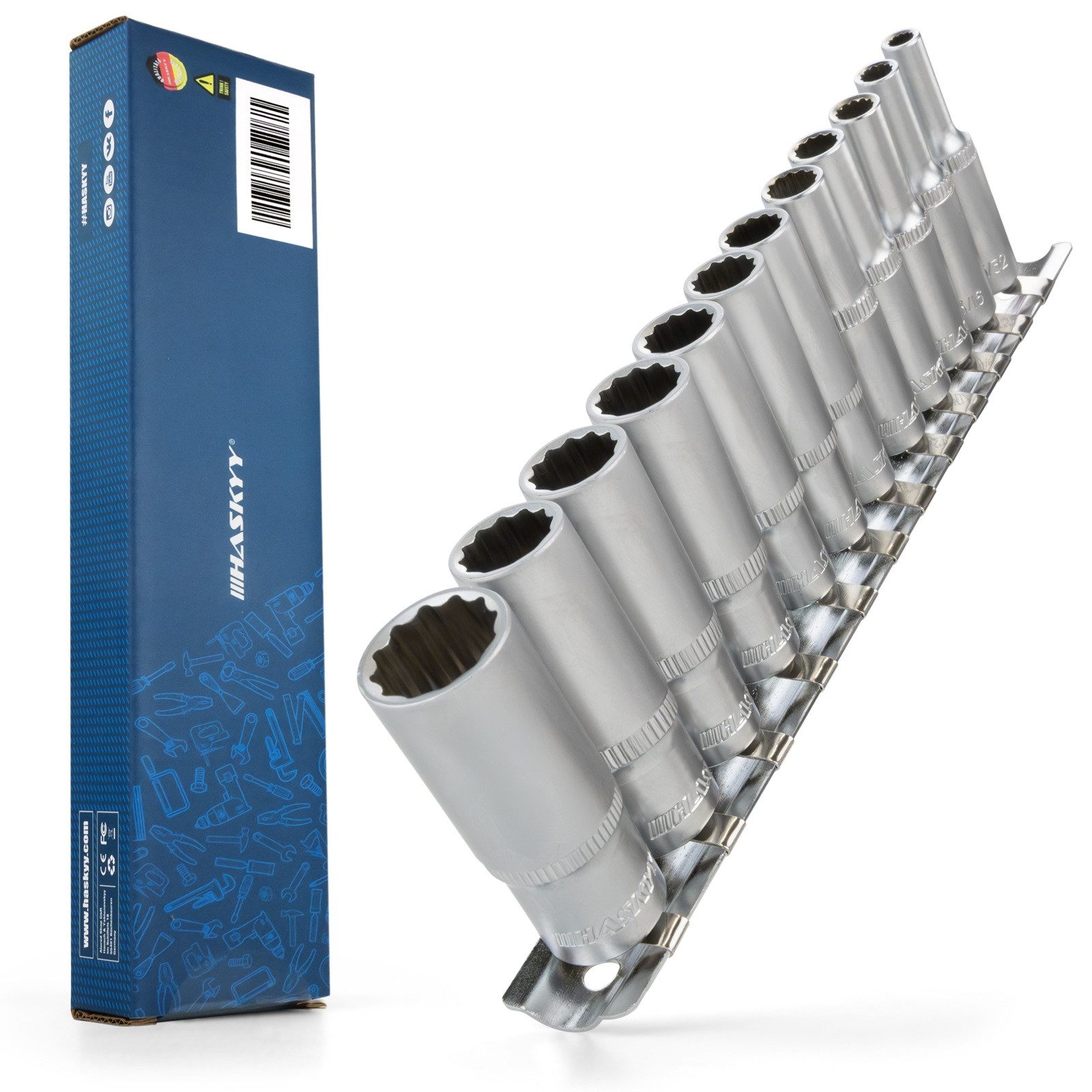 HASKYY Steckschlüssel Zoll Steckschlüsselsatz 12-tlg. SAE 5/32"-9/16" CR-V (1/4) Imperial