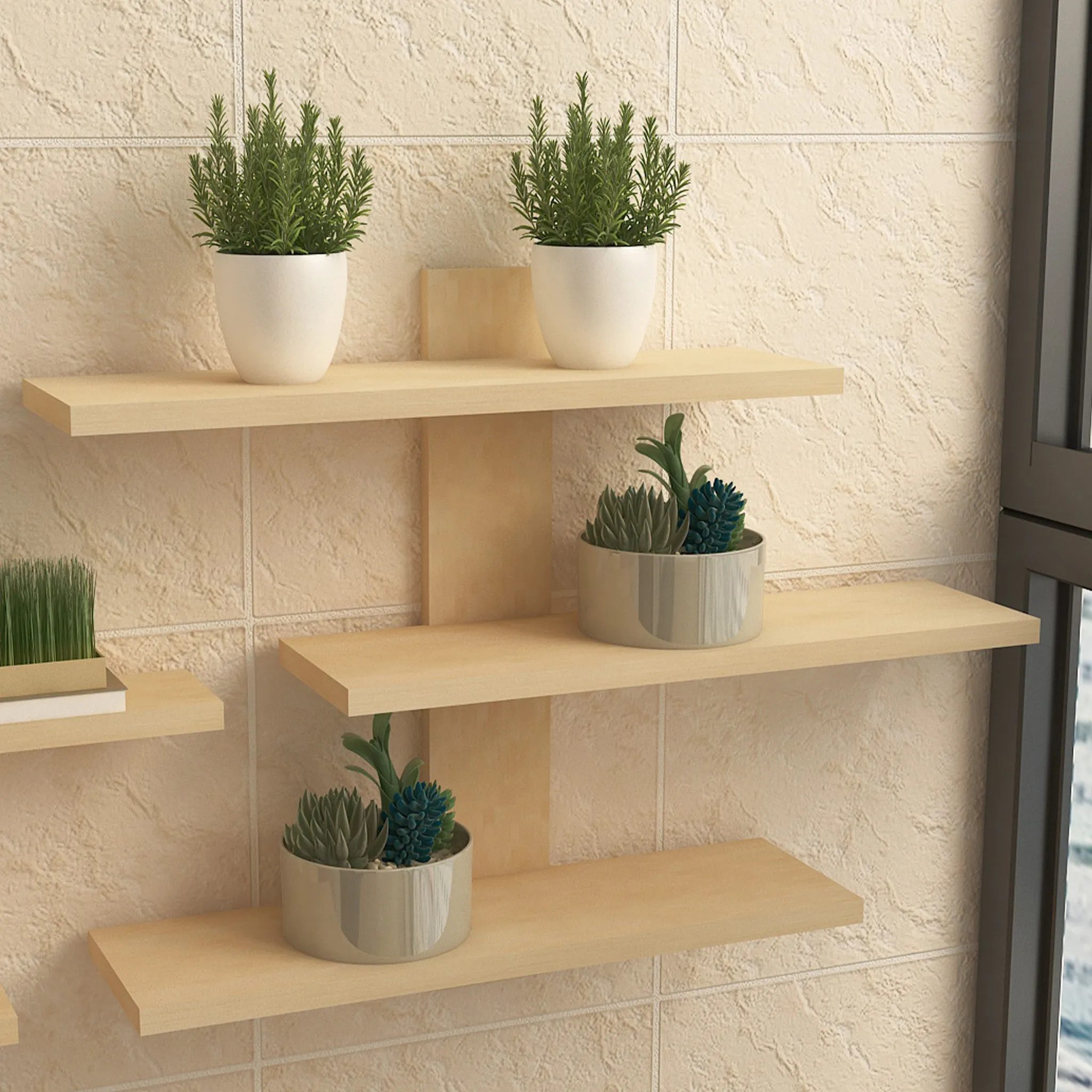 Holz Lichter Wandregal Wandregal Holz 3-etagig, Schweberegal aus Massivholz, 50×50×14 cm, langlebig, stabiles Design, einfache Montage
