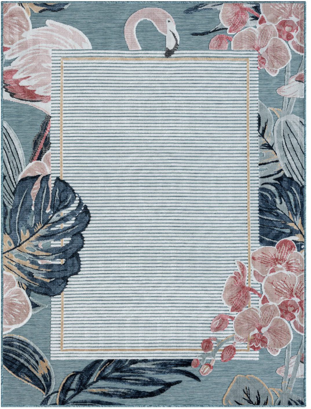 Myflair Möbel & Accessoires Outdoorteppich Cloud, LAGERRÄUMUNG!, rechteckig, Höhe: 8 mm, Flamingo Motiv, mit Bordüre, Outdoor geeignet, Balkon, Terrasse