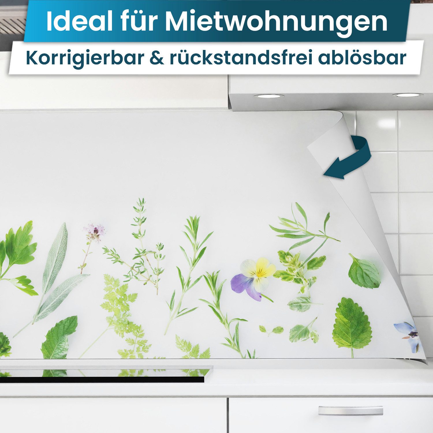 danario Küchenrückwand Folie selbstklebend - Matt - Spritzschutz Küche - versteift & robust