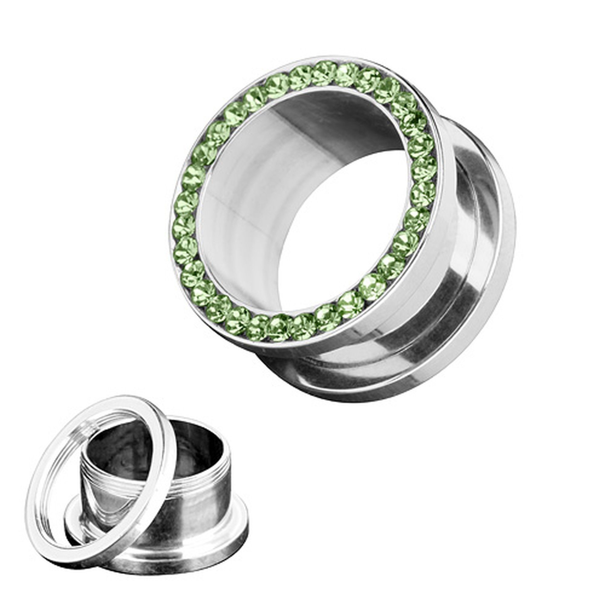 Edelstahl Schraub Taffstyle Piercing Grün Zirkonia Kristall, Zirkonia Edelstahl Tunnel Plug Piercing Plug Kristall Flesh