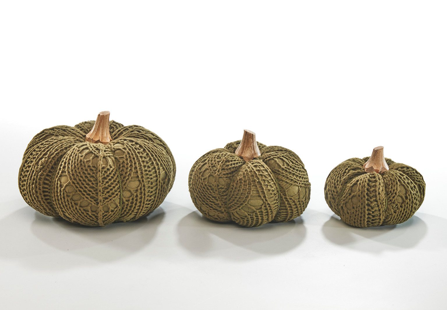 Kobolo Dekoobjekt Kürbis Herbstdeko aus Textil Set aus 3 Größen grün - Herbst Dekoration (3er Set, 3 St., verschiedene Größen), 1x 11x9 cm – Bild 3 von 5