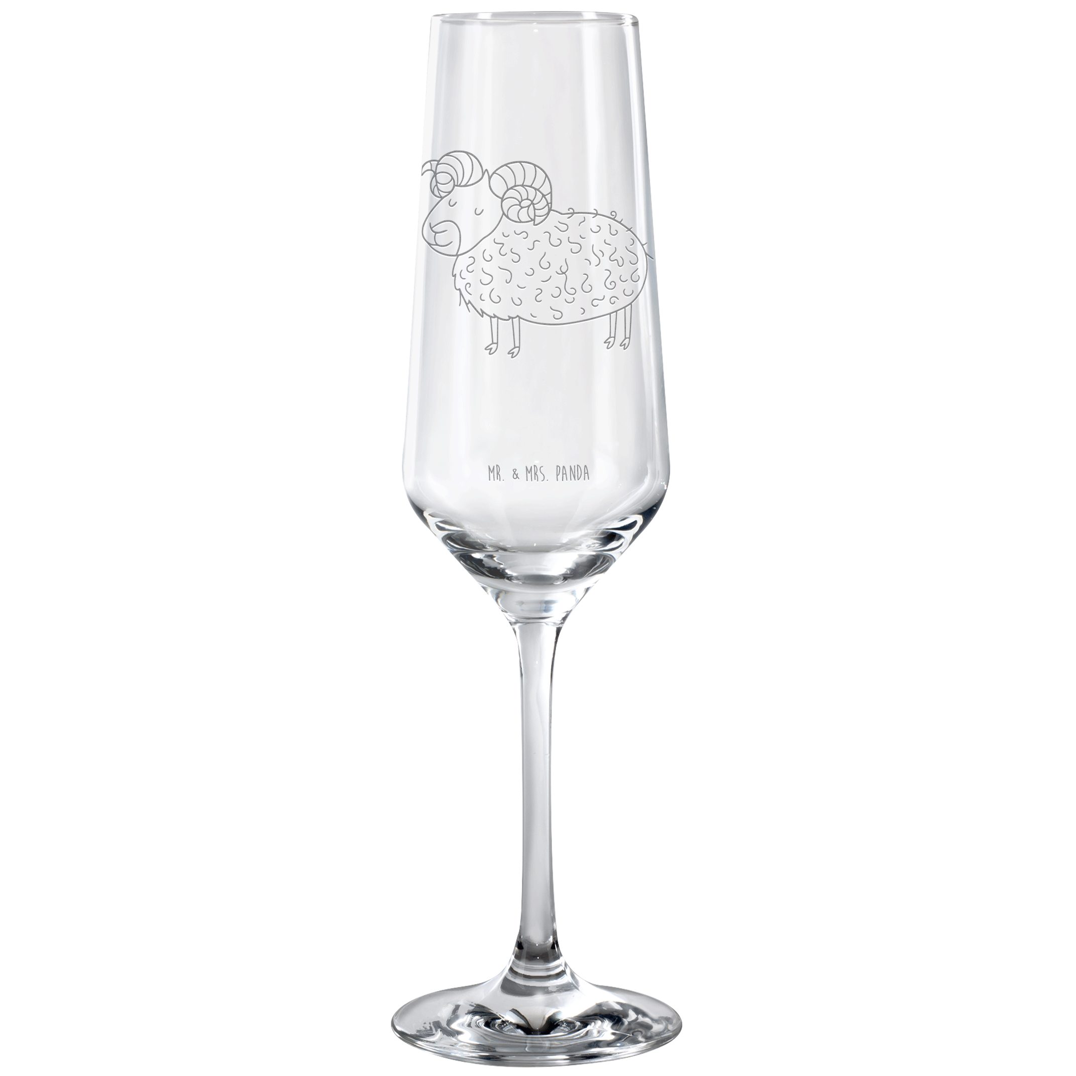 Mr. & Mrs. Panda Sektglas Sternzeichen Widder, Glas, Transparent, Schafbock, graviertes sektgla, 1-tlg., Premium Glas