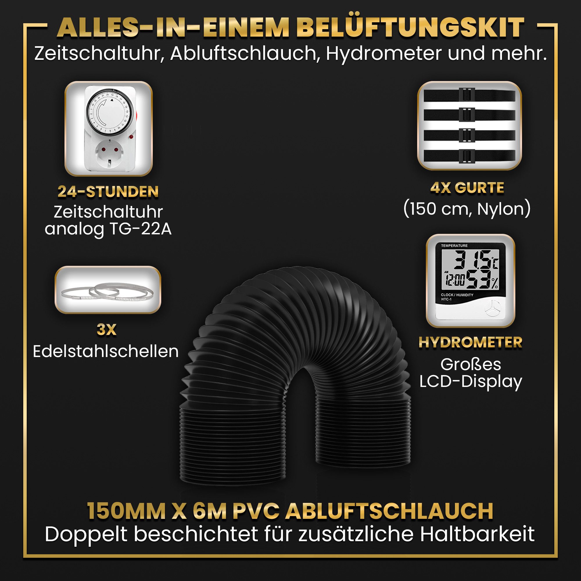 THE HOOKAH Radialventilator Rohrventilator 150 Abluft Komplettset Aktivkohl günstig online kaufen