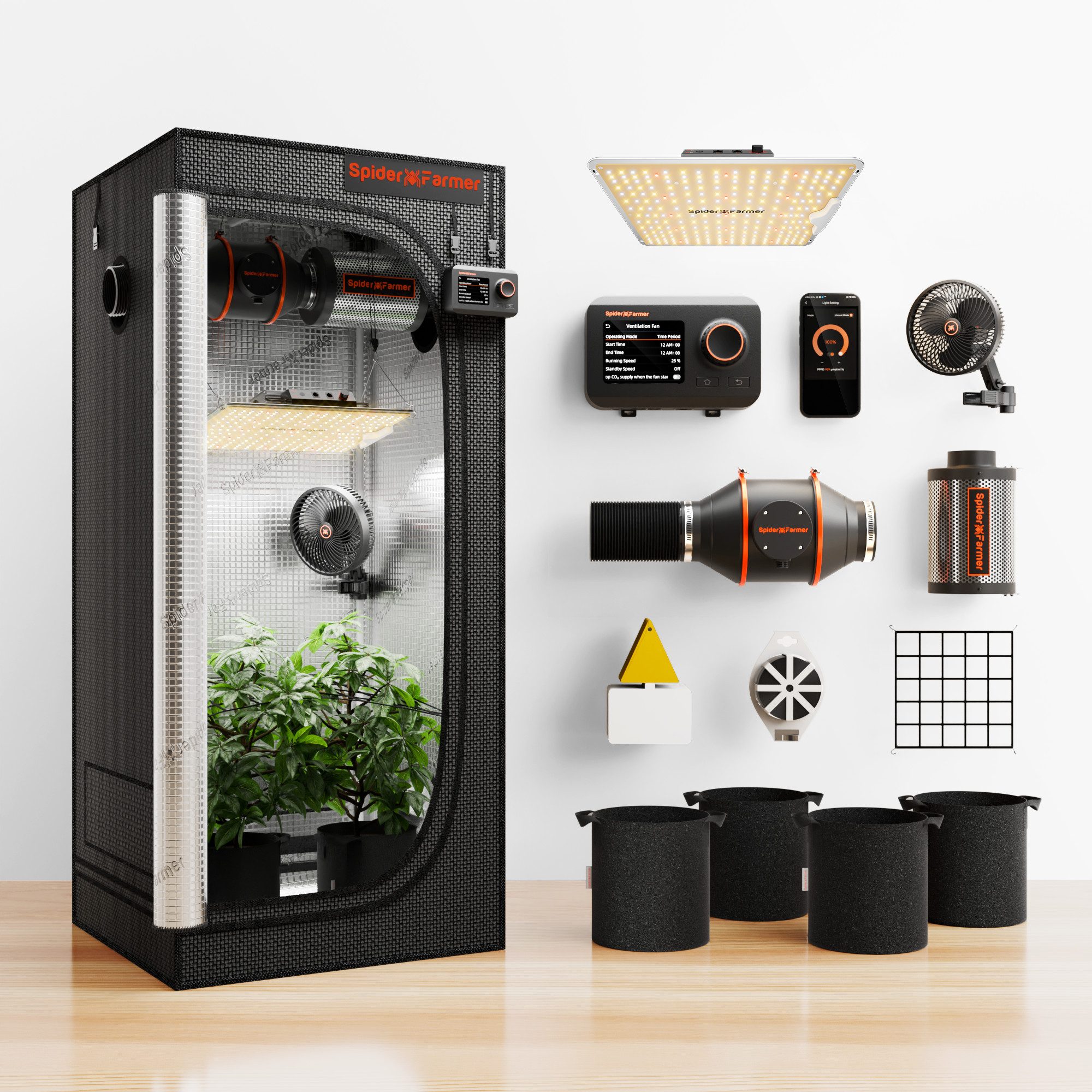 Spider Farmer Gewächshaus Spider Farmer Growbox Komplettset Smart, BxTxH: 70 x 70 x 160 cm, BxLxH: 70 x 70 x 160 cm, 6-St., Growbox Komplettset mit SF1000 und GGS Controller