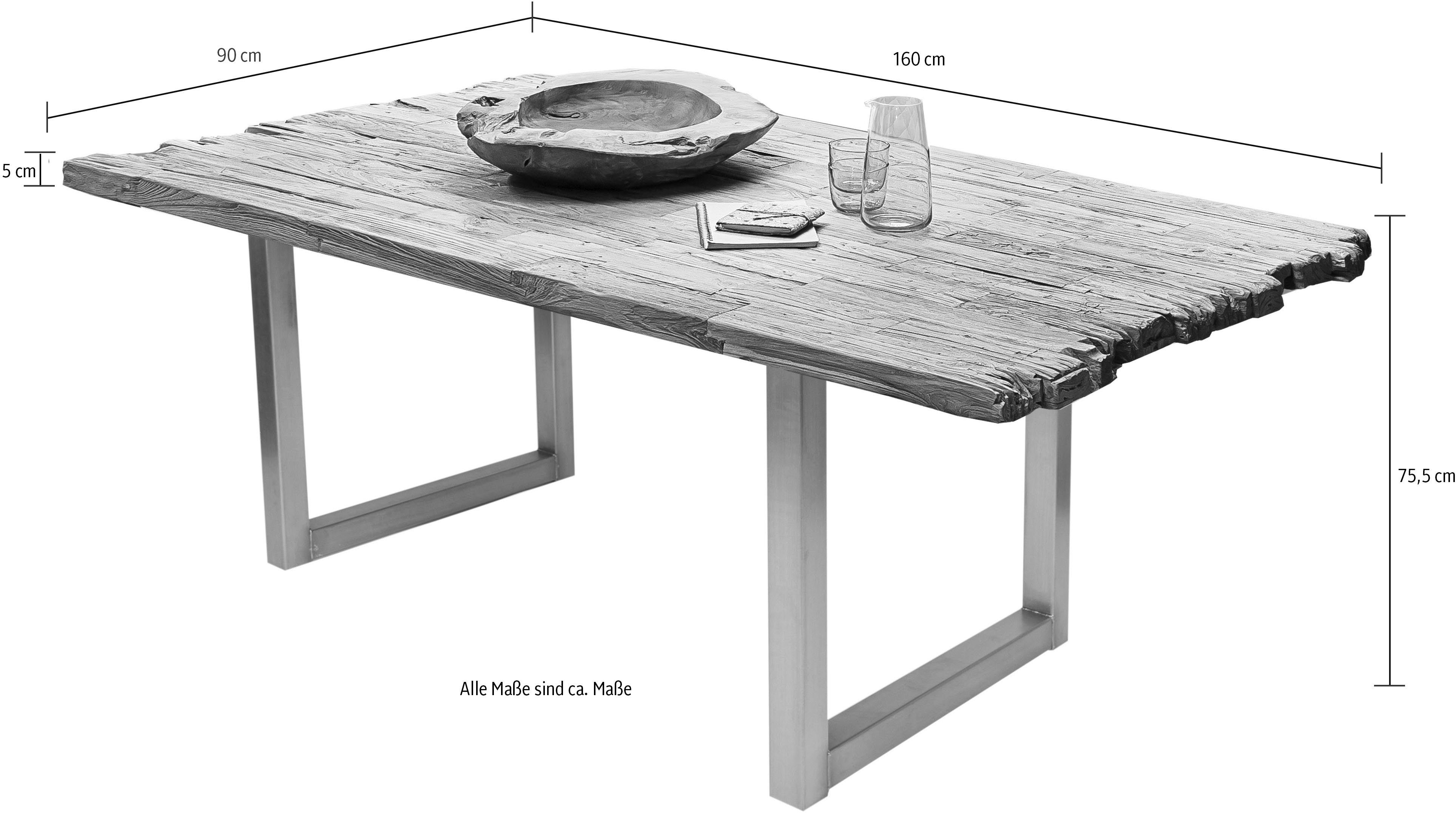 SIT Esstisch, Platte | mit Antikschwarz Antikschwarz aus recyceltem Natur, Bruchkante Holz