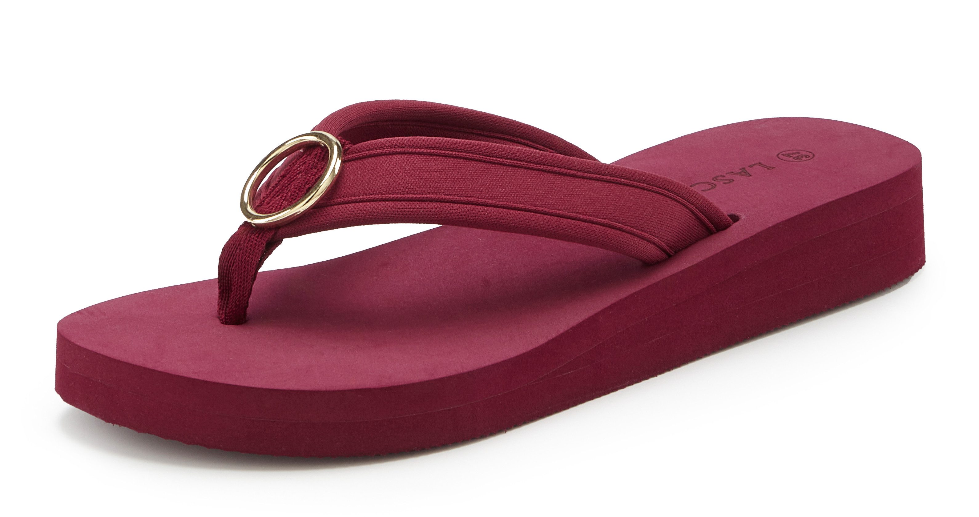 LASCANA Sandale, Badeschuh, Pantolette, Badelatsche, Flip Flop, Sommerschuh, Badezehentrenner Zehentrenner mit Ringapplikation "Italy" VEGAN